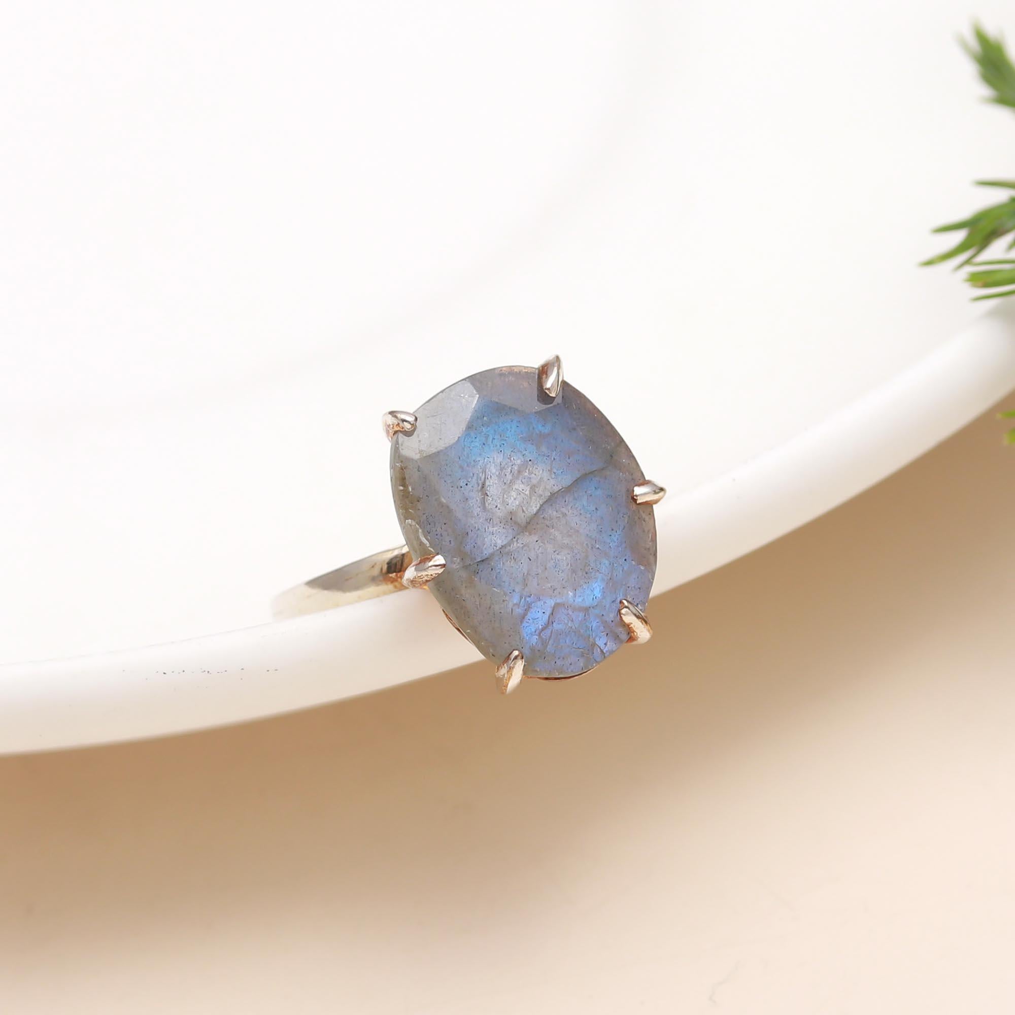 The Faceted Labradorite: Silver Claw Set Ring