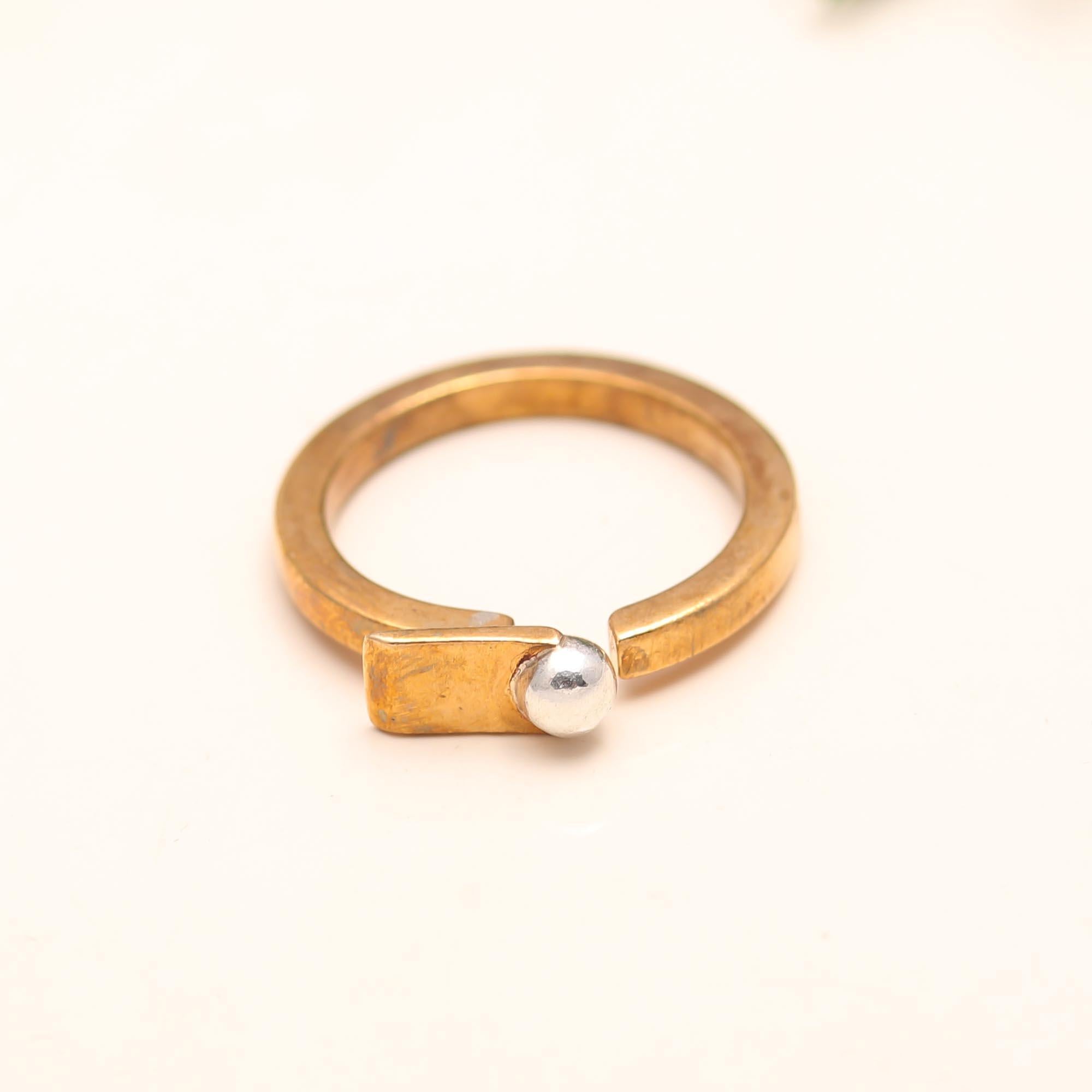 The Modern Sphere & Bar: Two-Tone Geometric Open Ring