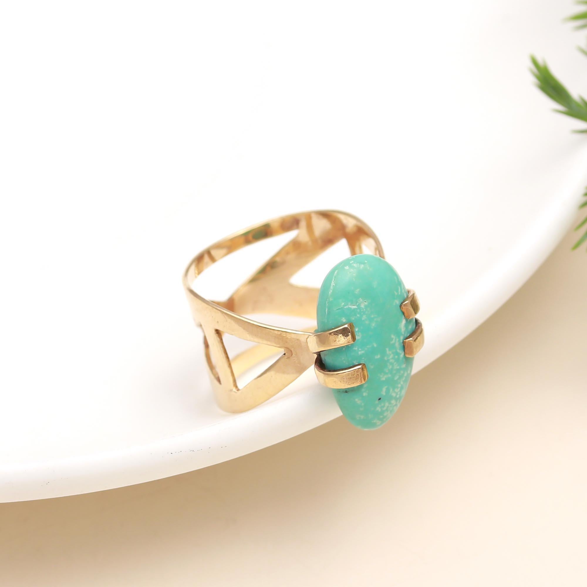 The Turquoise Architecture: Geometric Truss Gemstone Ring