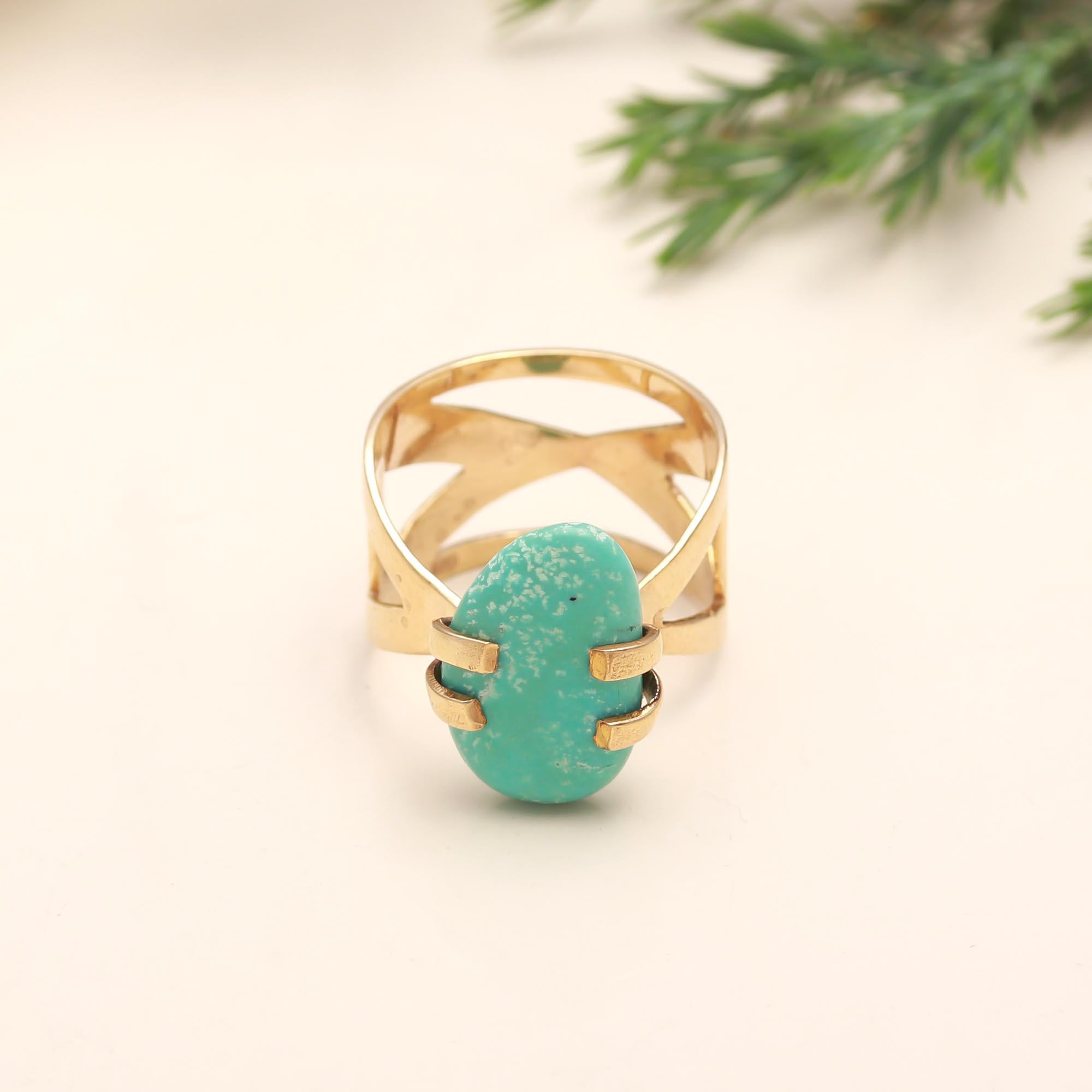 The Turquoise Architecture: Geometric Truss Gemstone Ring
