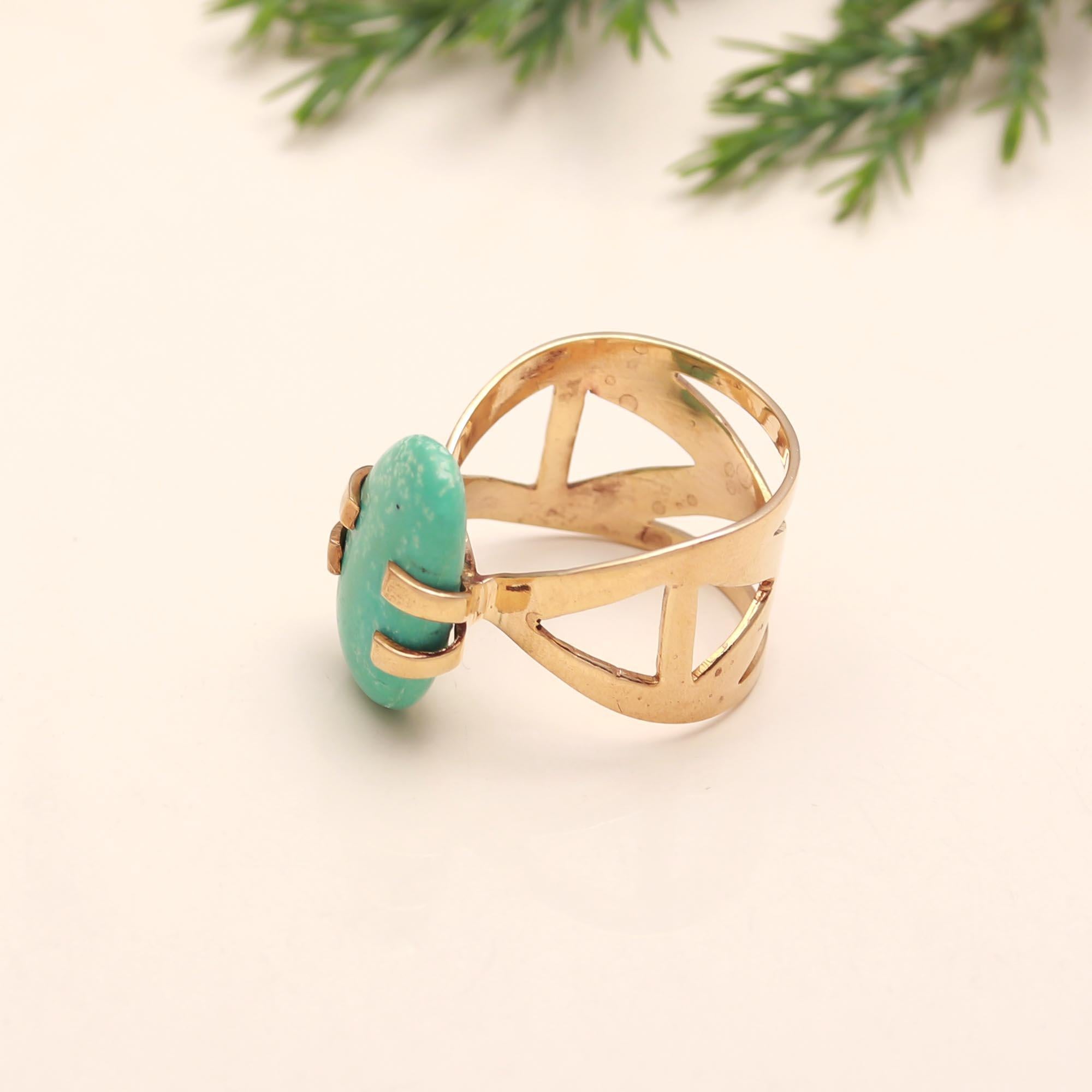 The Turquoise Architecture: Geometric Truss Gemstone Ring