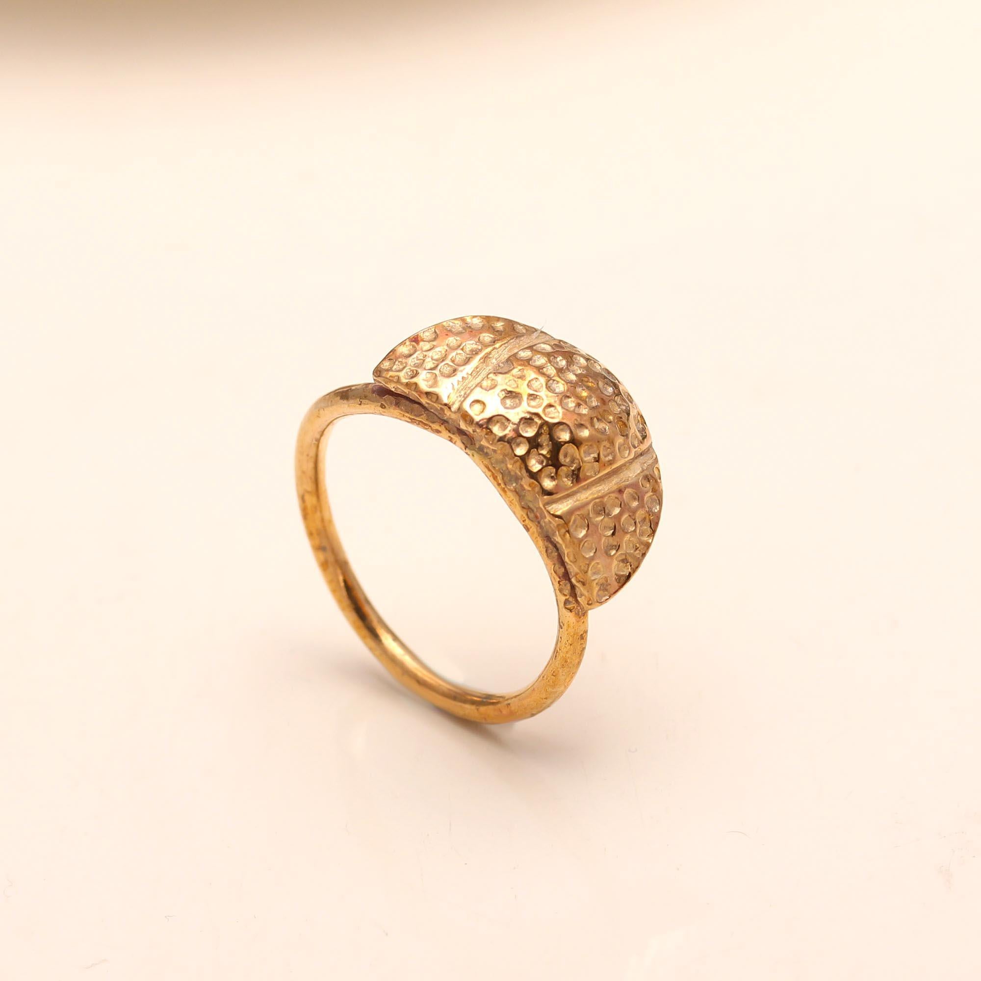 The Dotted Saddle: Textured Gold Dome Ring
