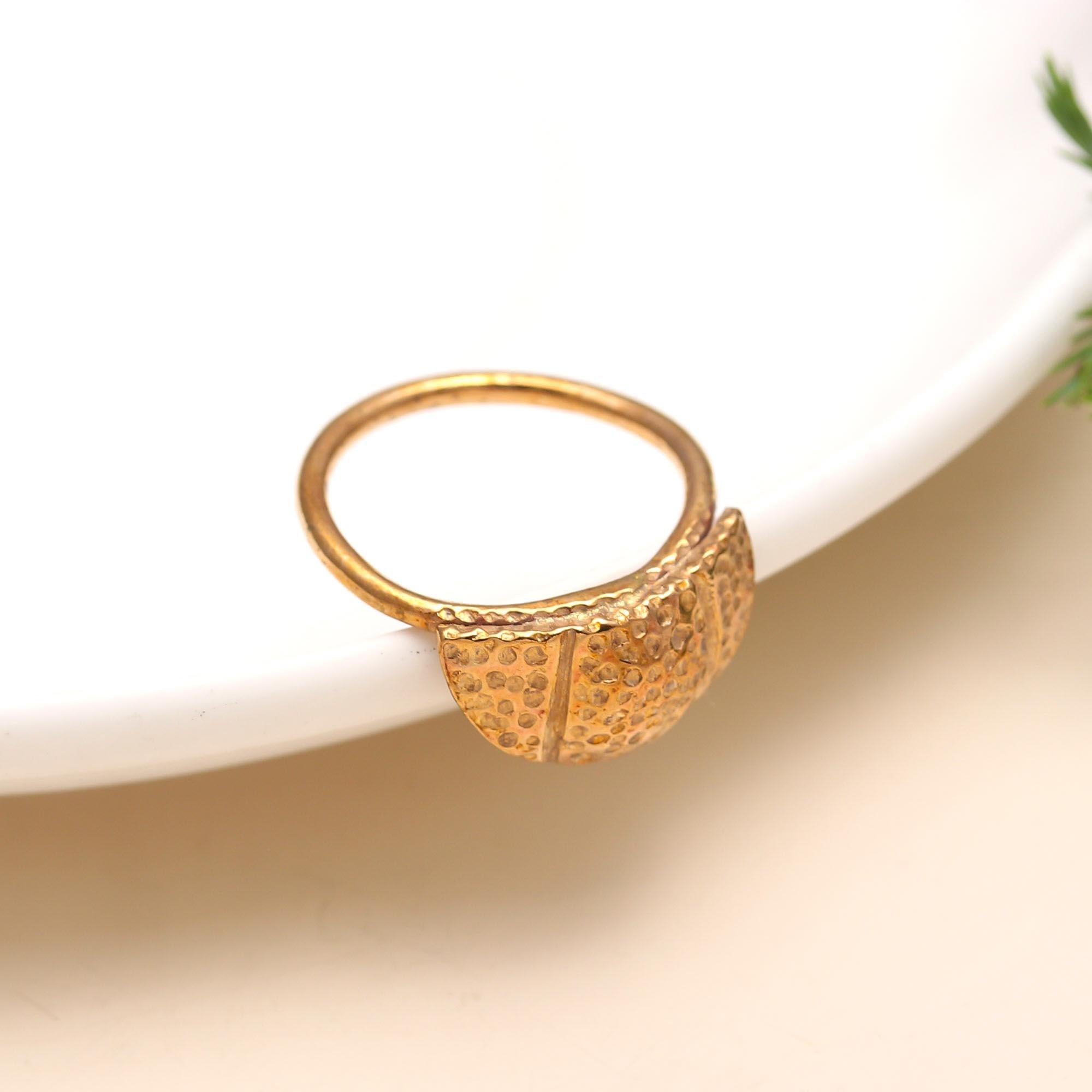 The Dotted Saddle: Textured Gold Dome Ring