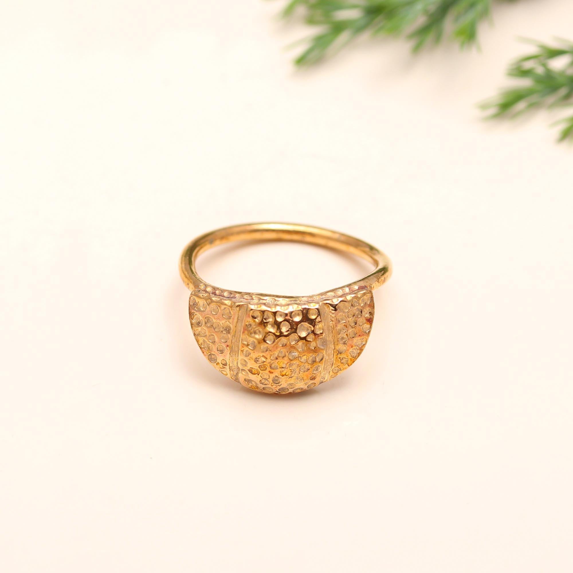 The Dotted Saddle: Textured Gold Dome Ring