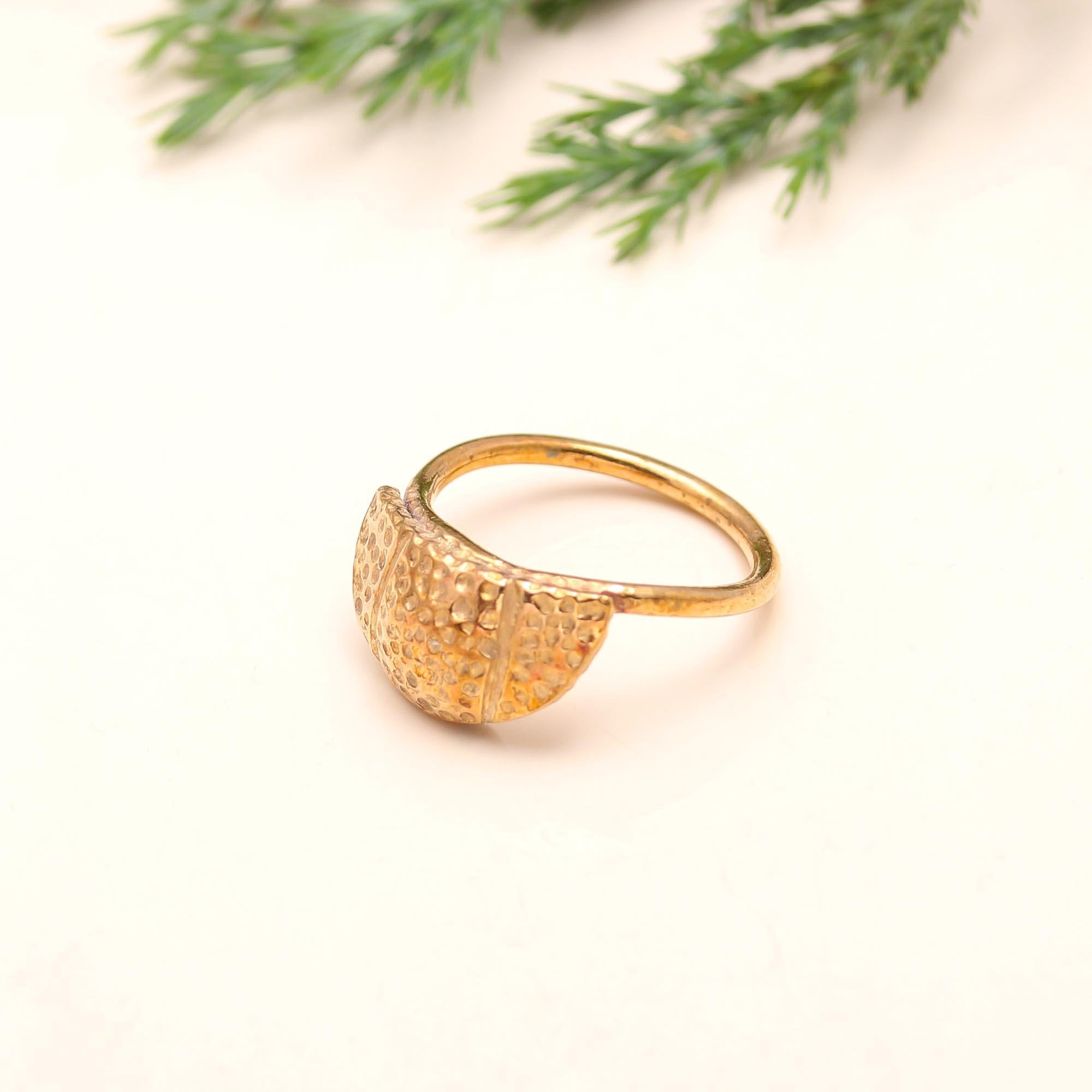 The Dotted Saddle: Textured Gold Dome Ring