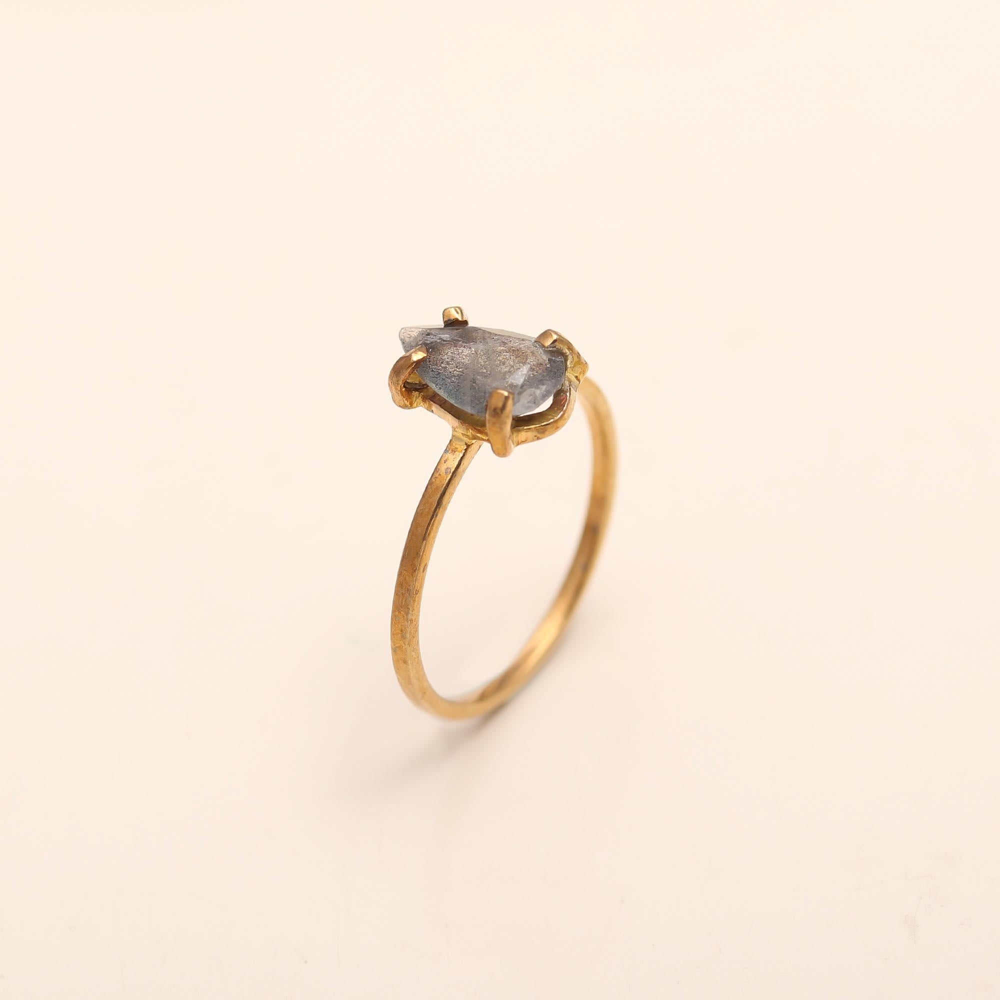 The Raw Grey Solitaire: Organic Rough Stone Ring