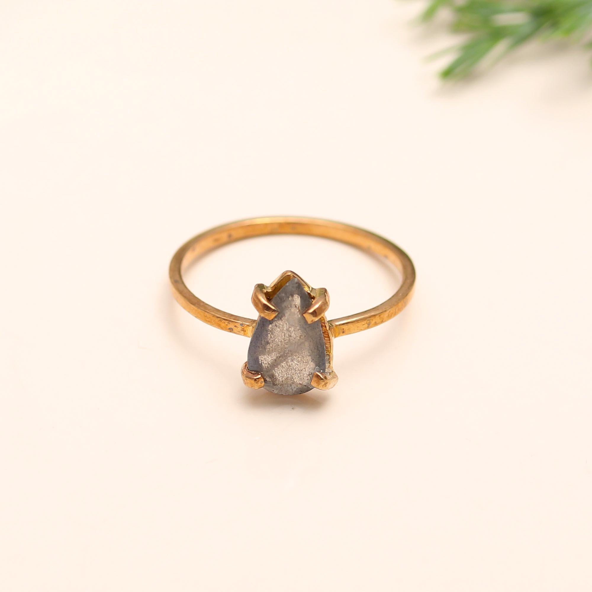 The Raw Grey Solitaire: Organic Rough Stone Ring