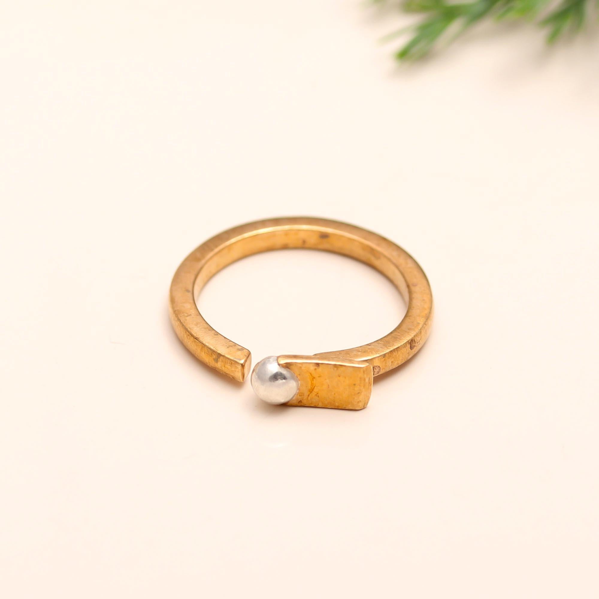 The Modern Sphere & Bar: Two-Tone Geometric Open Ring