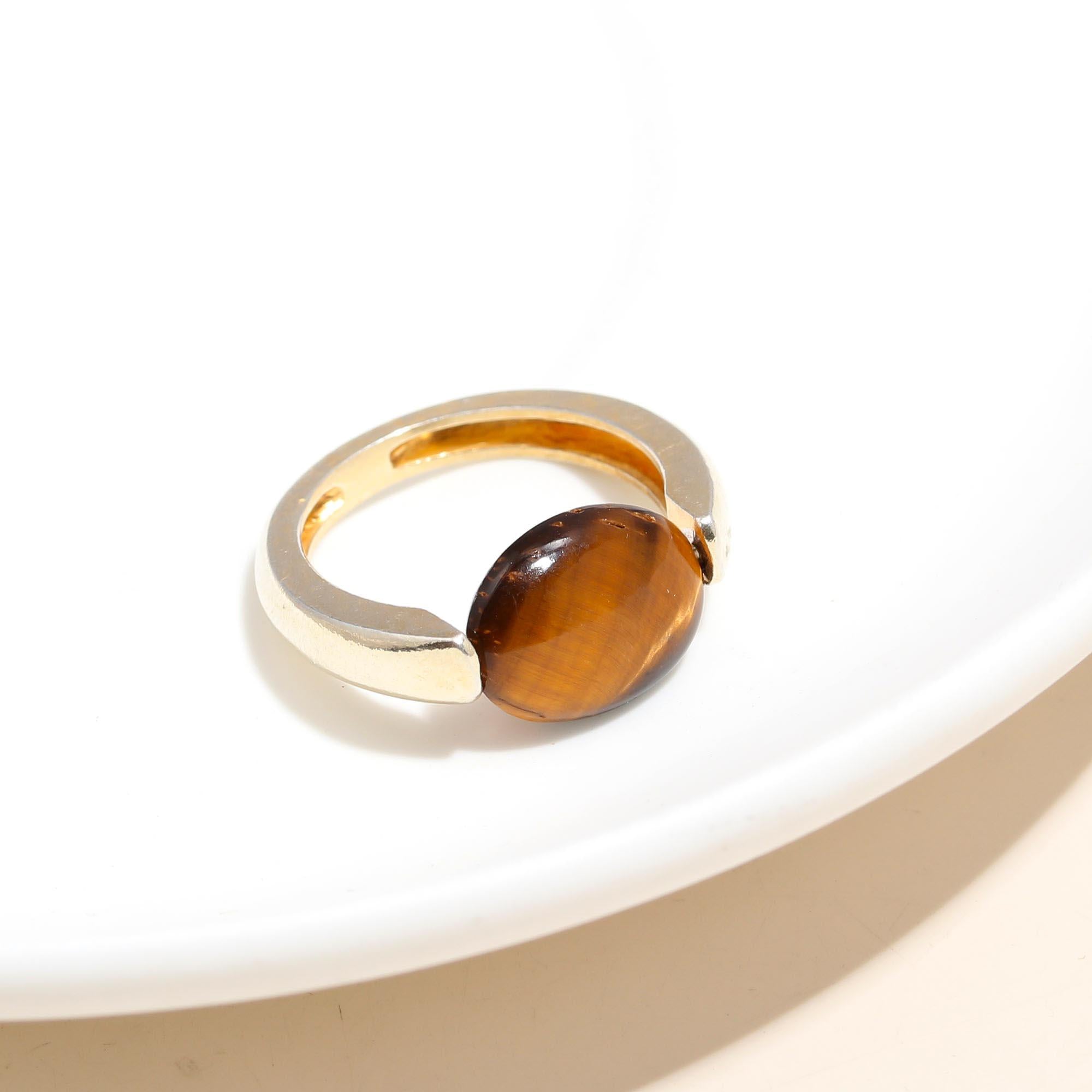 The Modern Tension: Tiger's Eye Floating Disc Ring
