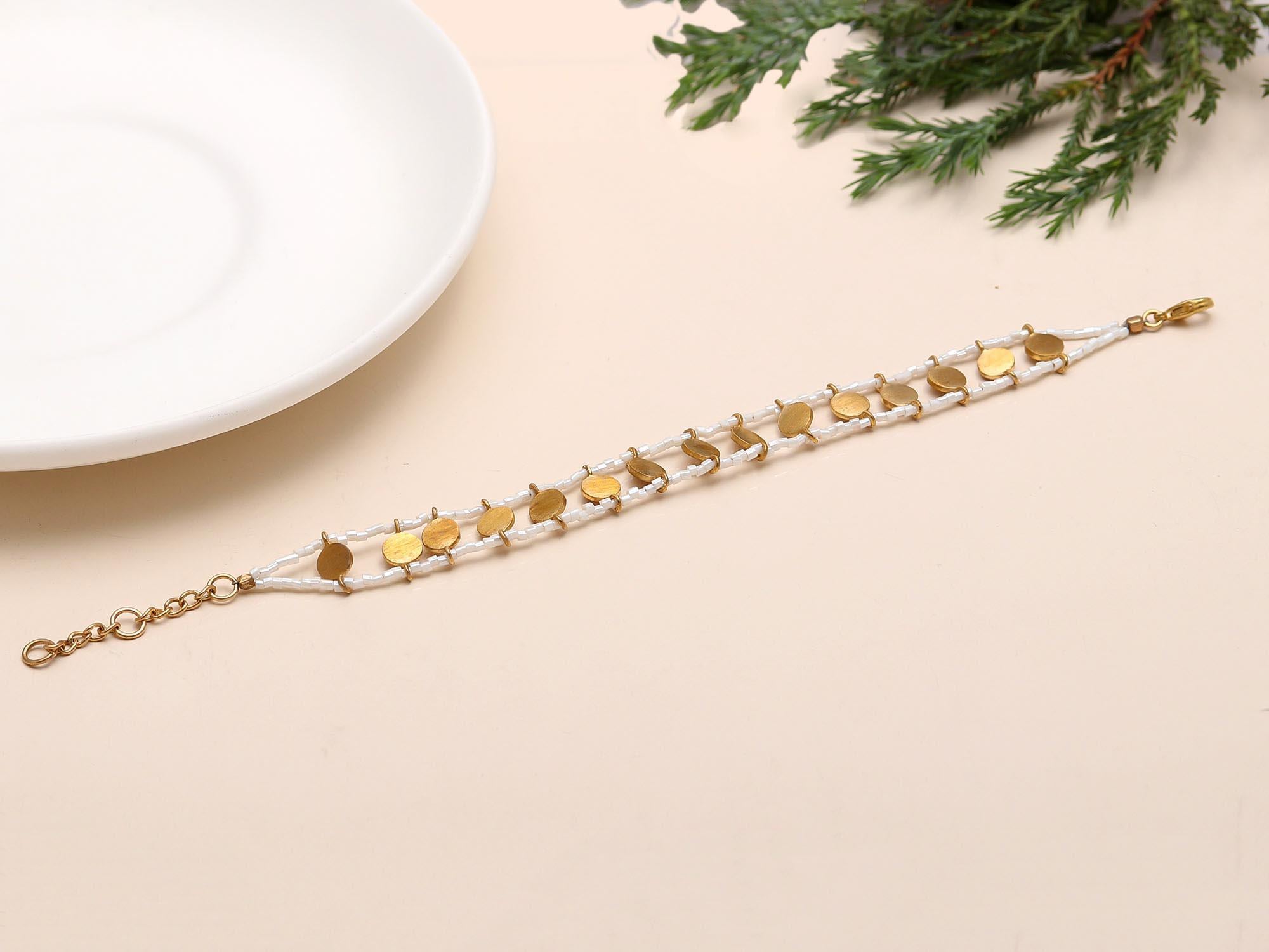 The Grecian Summer: Gold Vermeil Disc & White Bead Bracelet