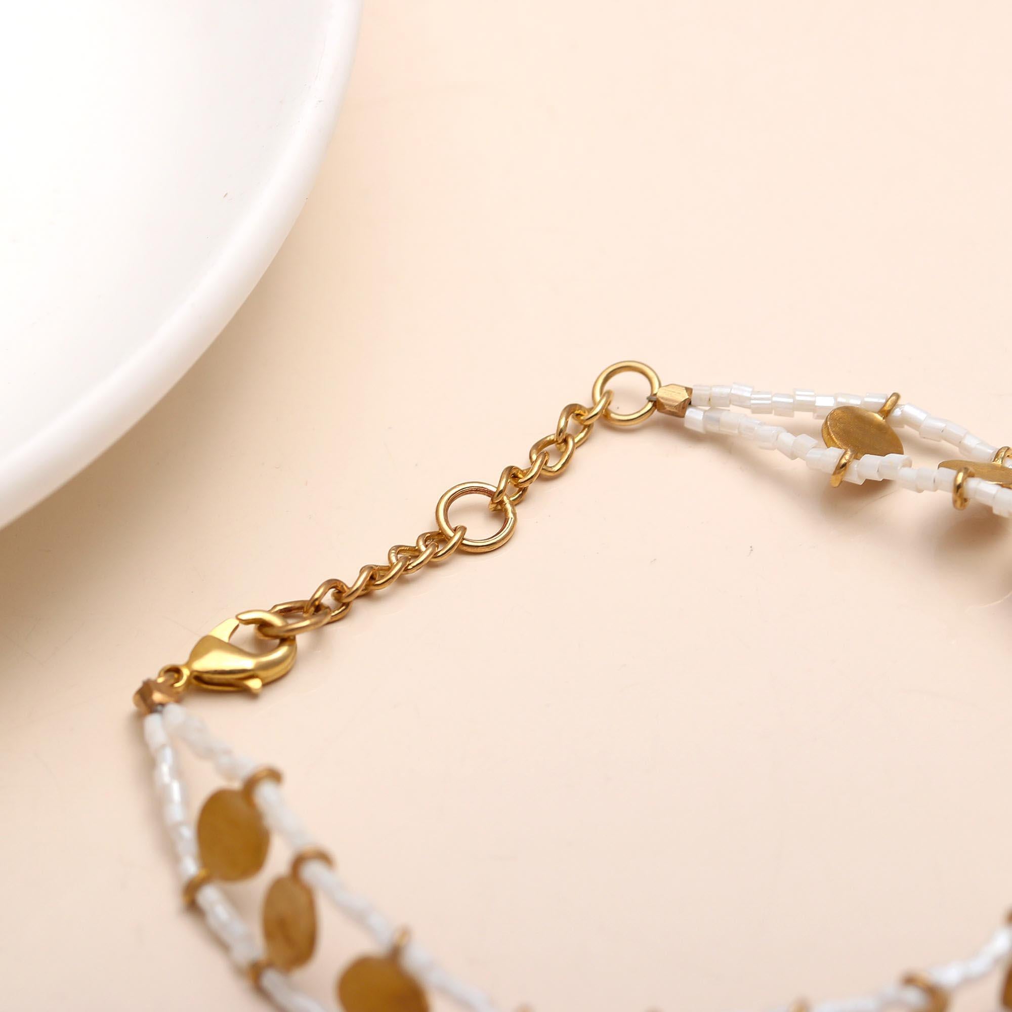 The Grecian Summer: Gold Vermeil Disc & White Bead Bracelet