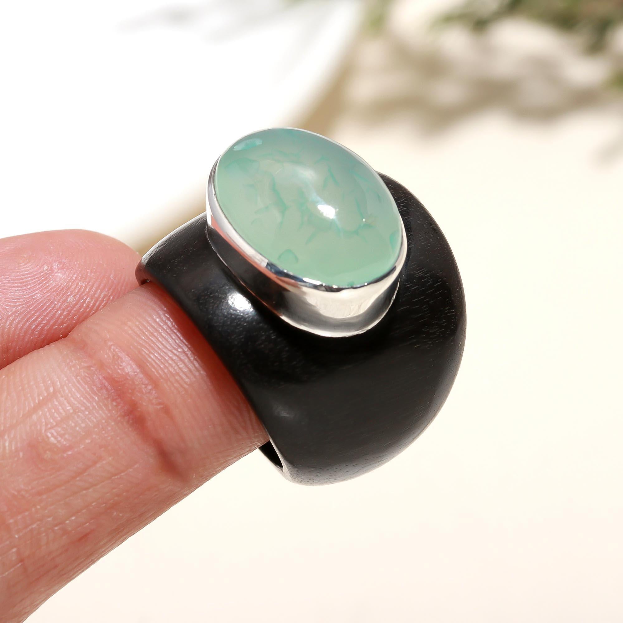 925 Silver Green Chalcedony Ring