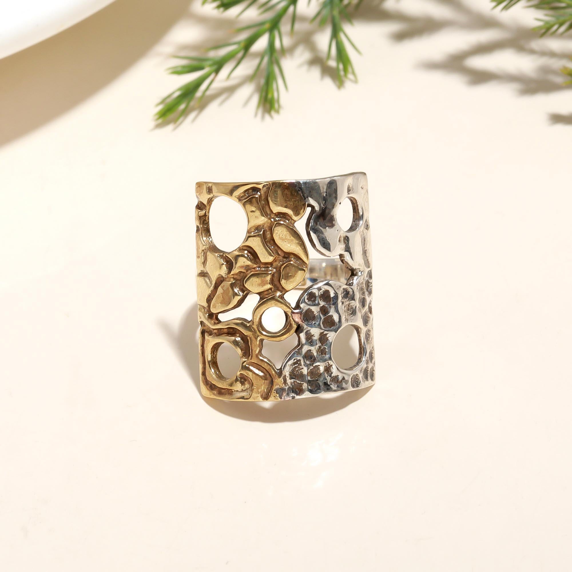 925 Silver Mixed Metal Textured Ring