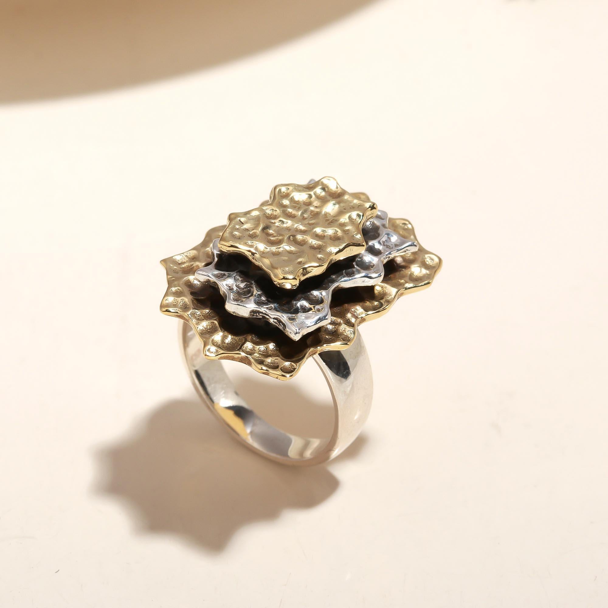 The Tectonic Bloom: Mixed Metal Sculptural Statement Ring