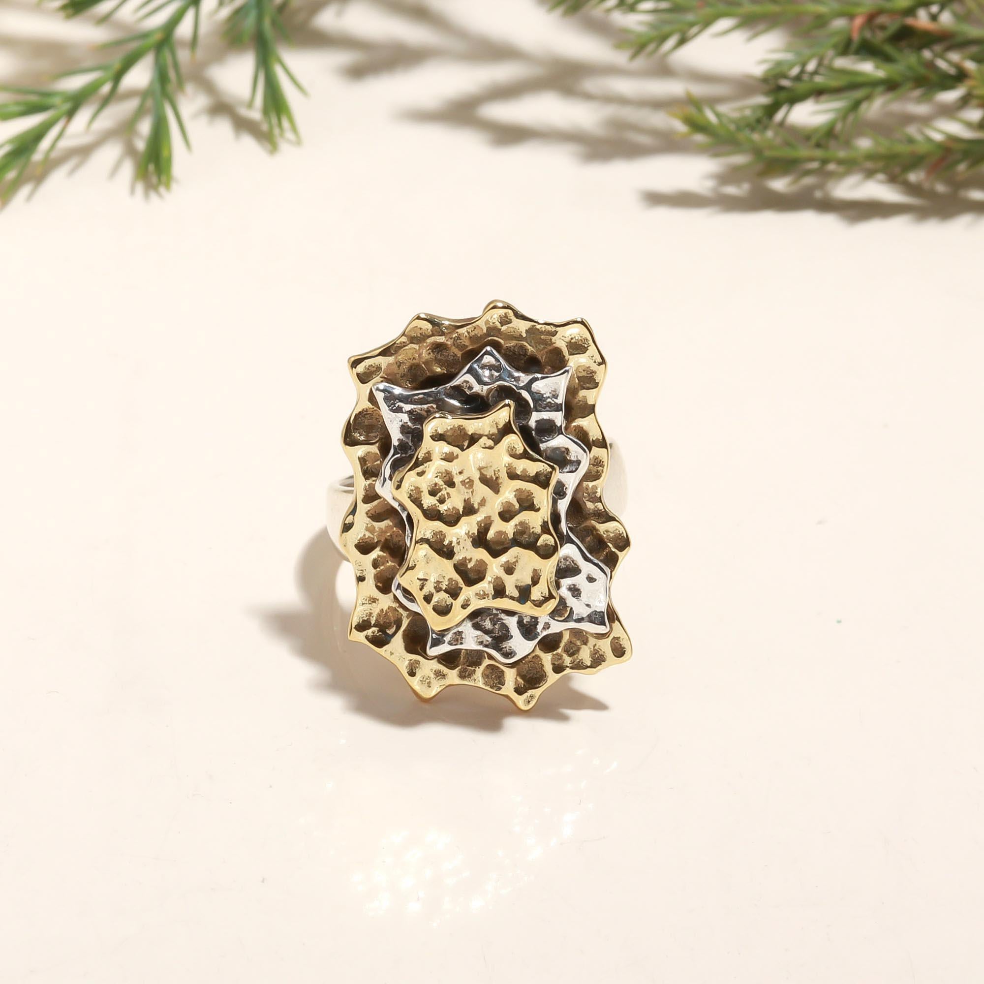 The Tectonic Bloom: Mixed Metal Sculptural Statement Ring