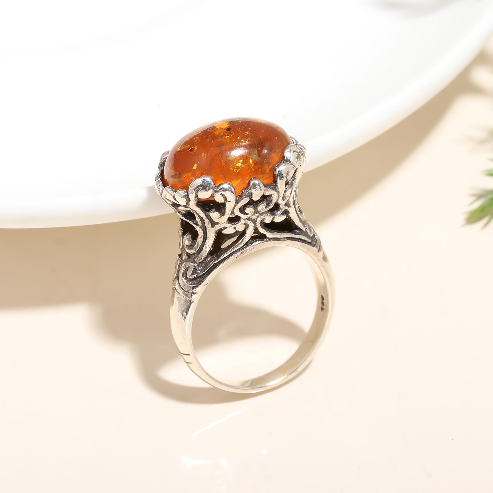 925 Silver Amber Ring