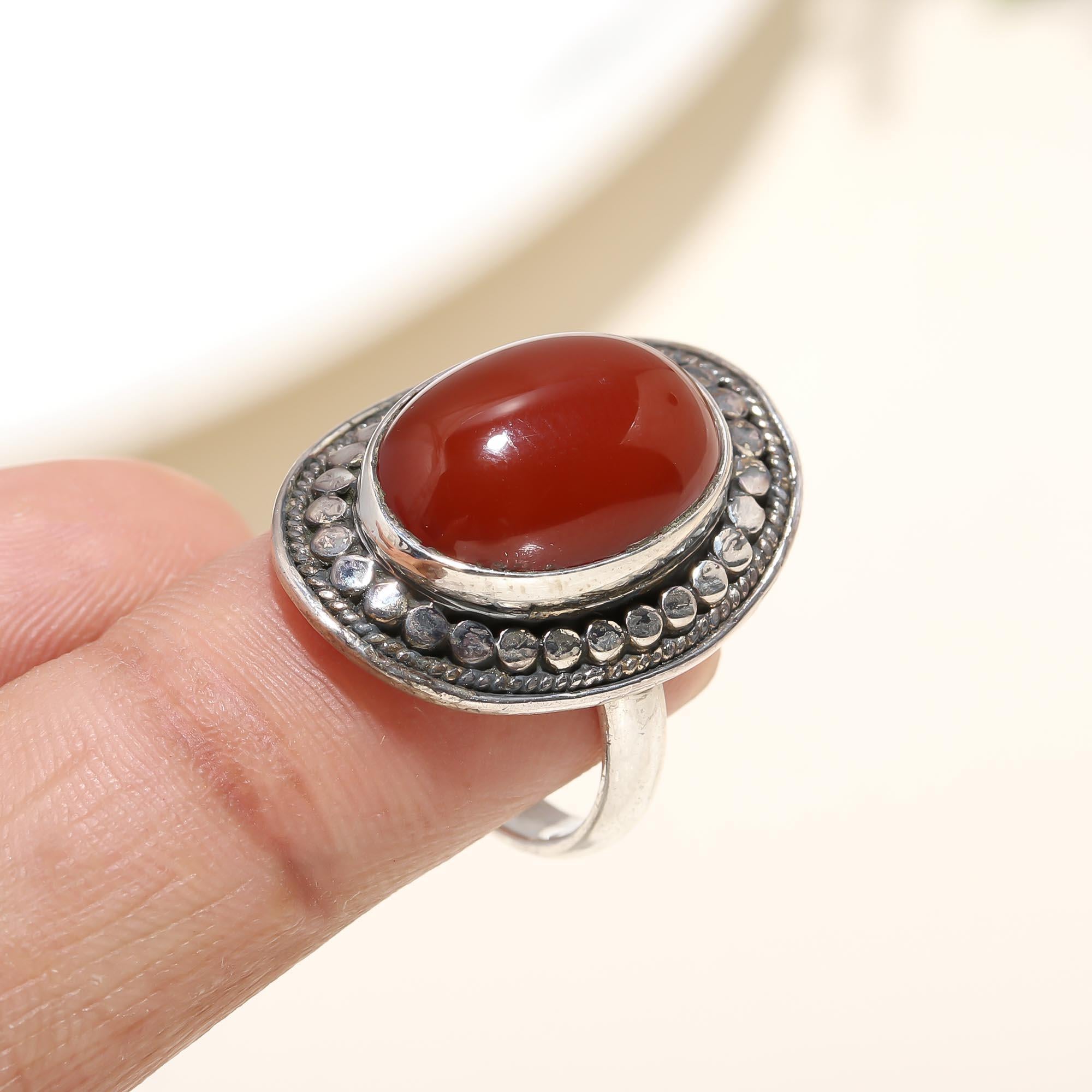 925 Silver Red Carnelian Ring