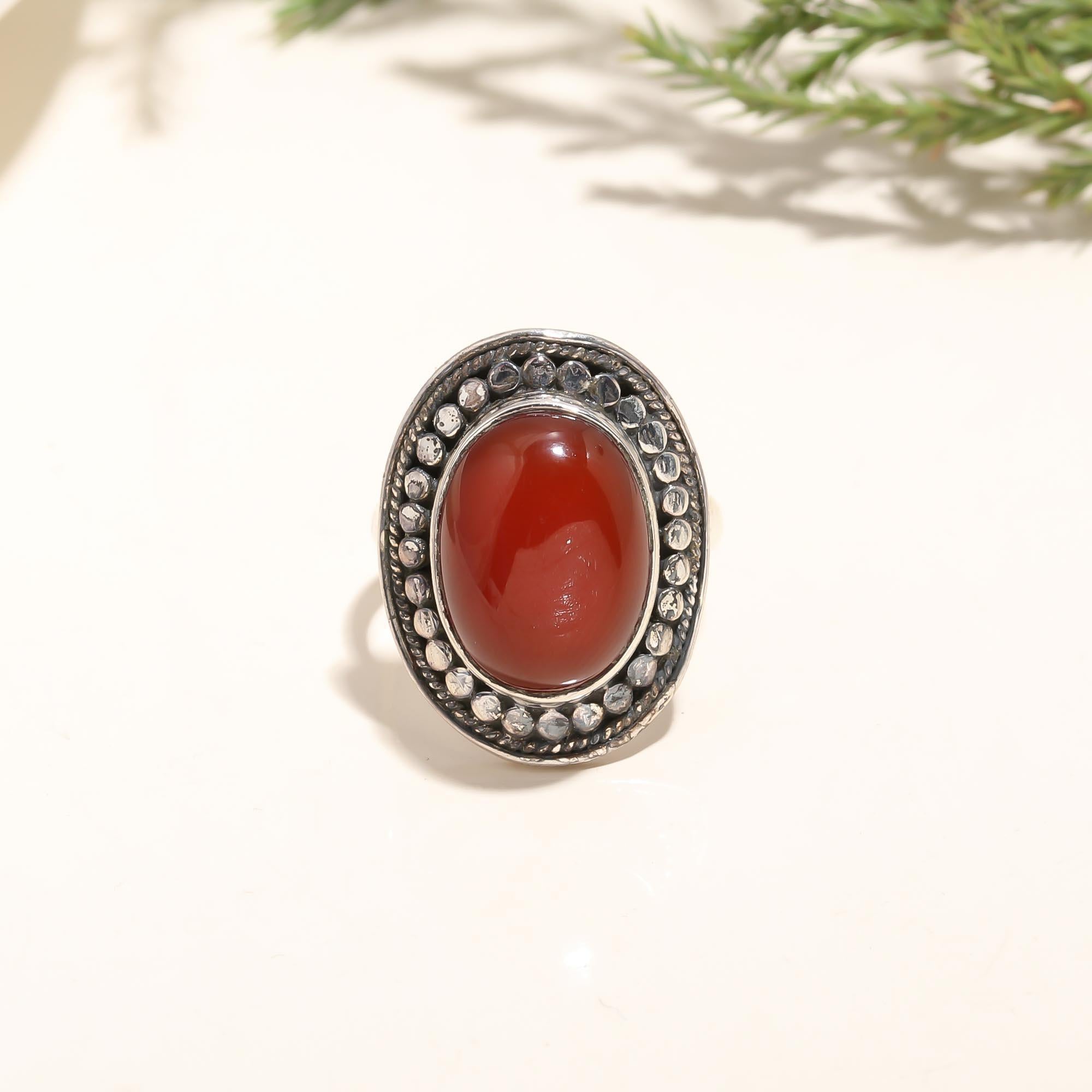 925 Silver Red Carnelian Ring