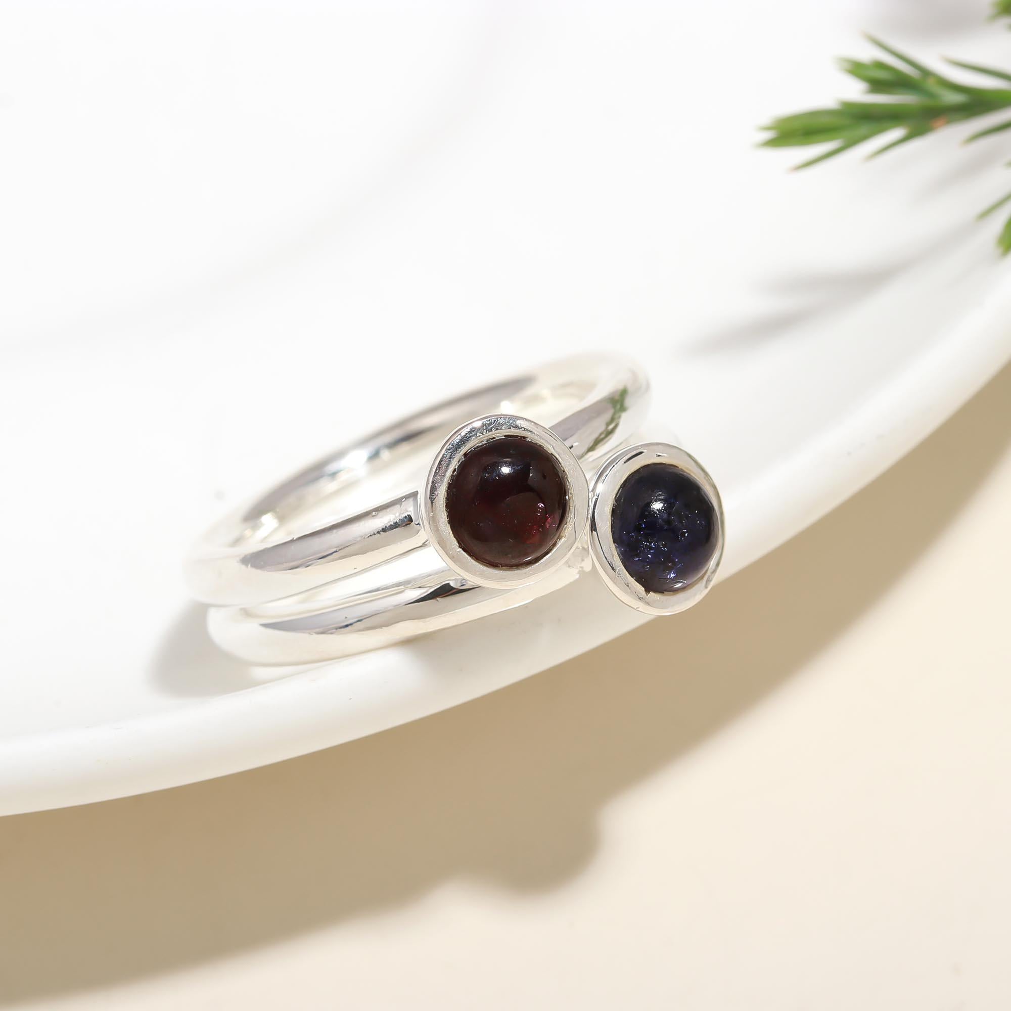 925 Silver Garnet and Iolite Ring
