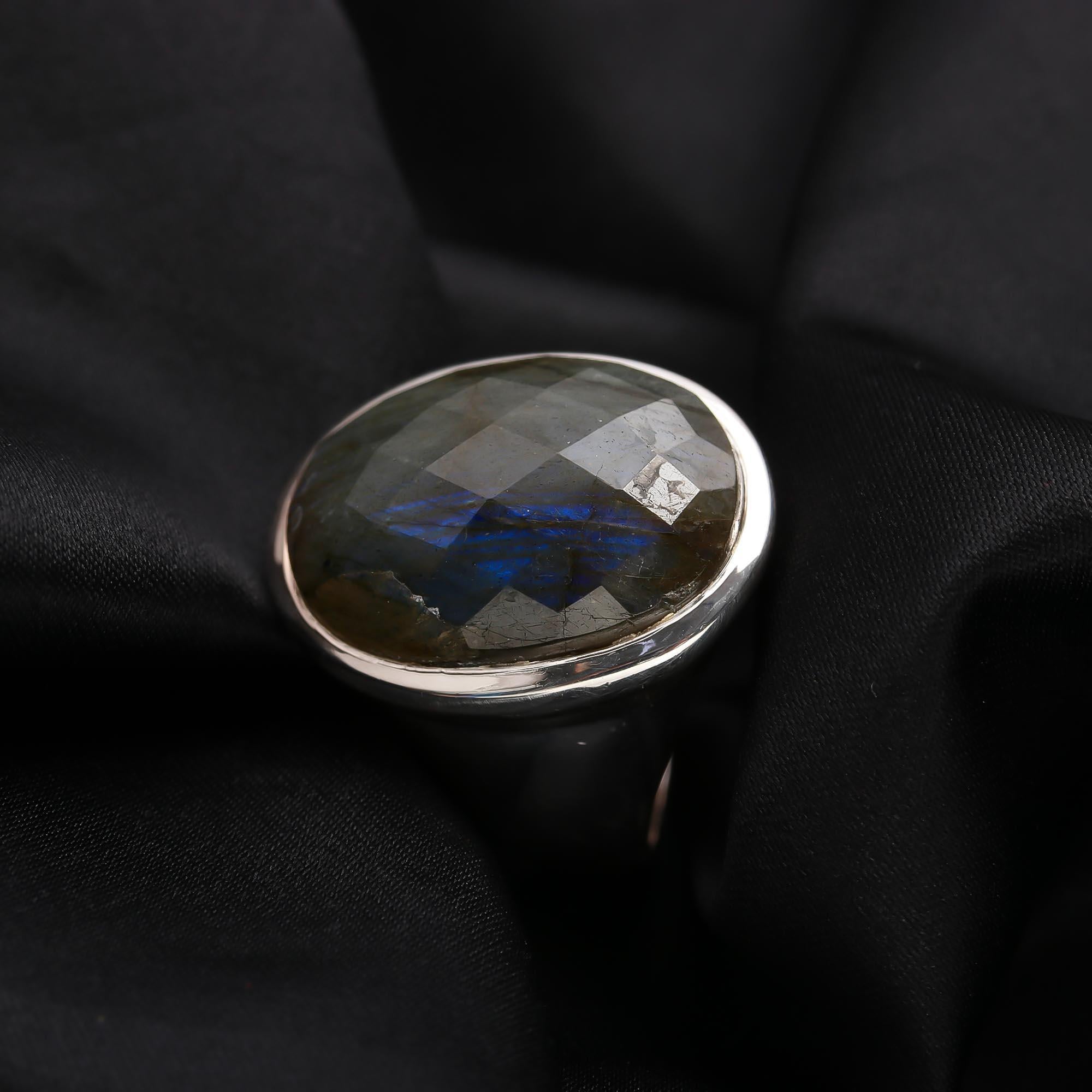 925 Silver Faceted Labradorite Ring