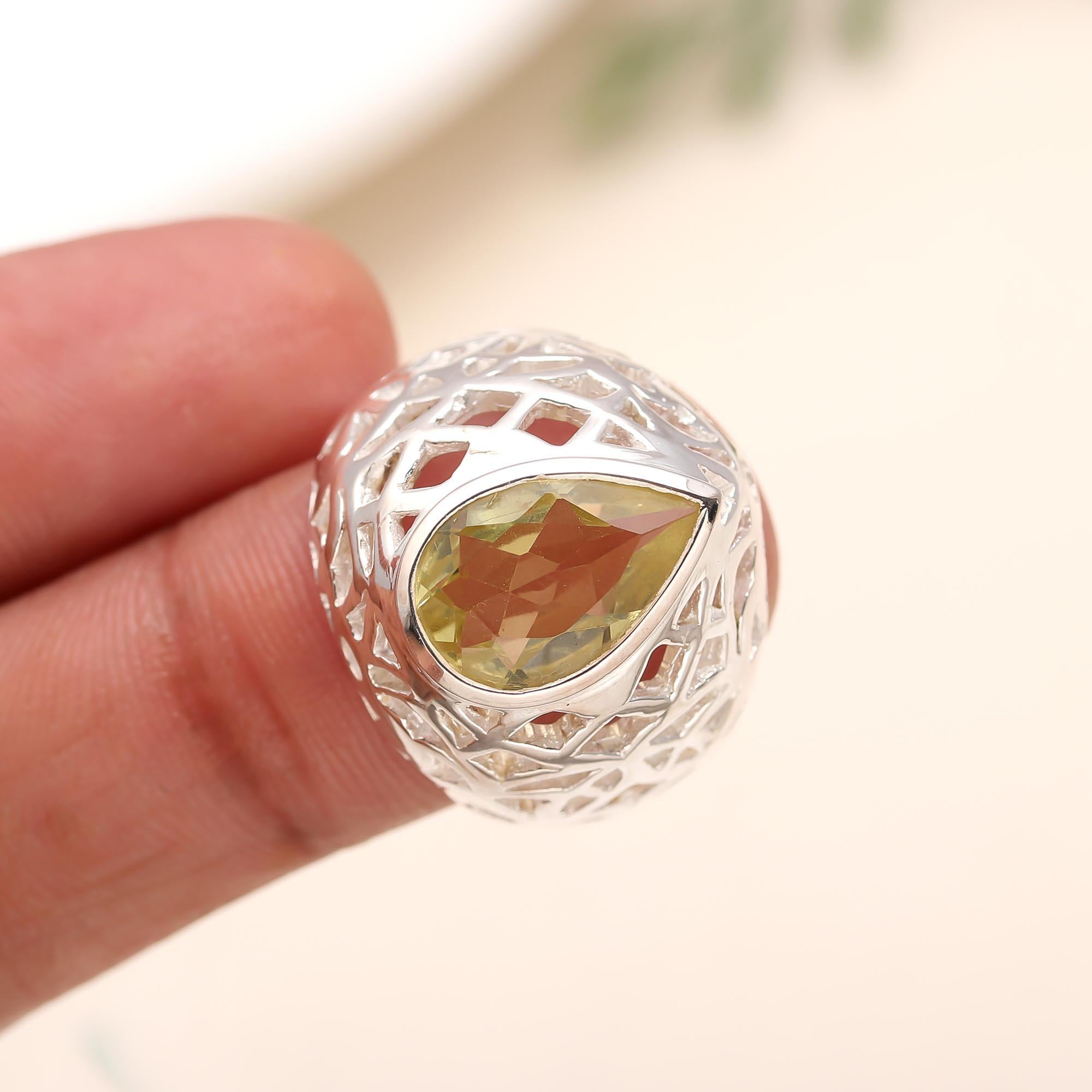 The Sun Drop: Pear Cut Lemon Quartz Ring