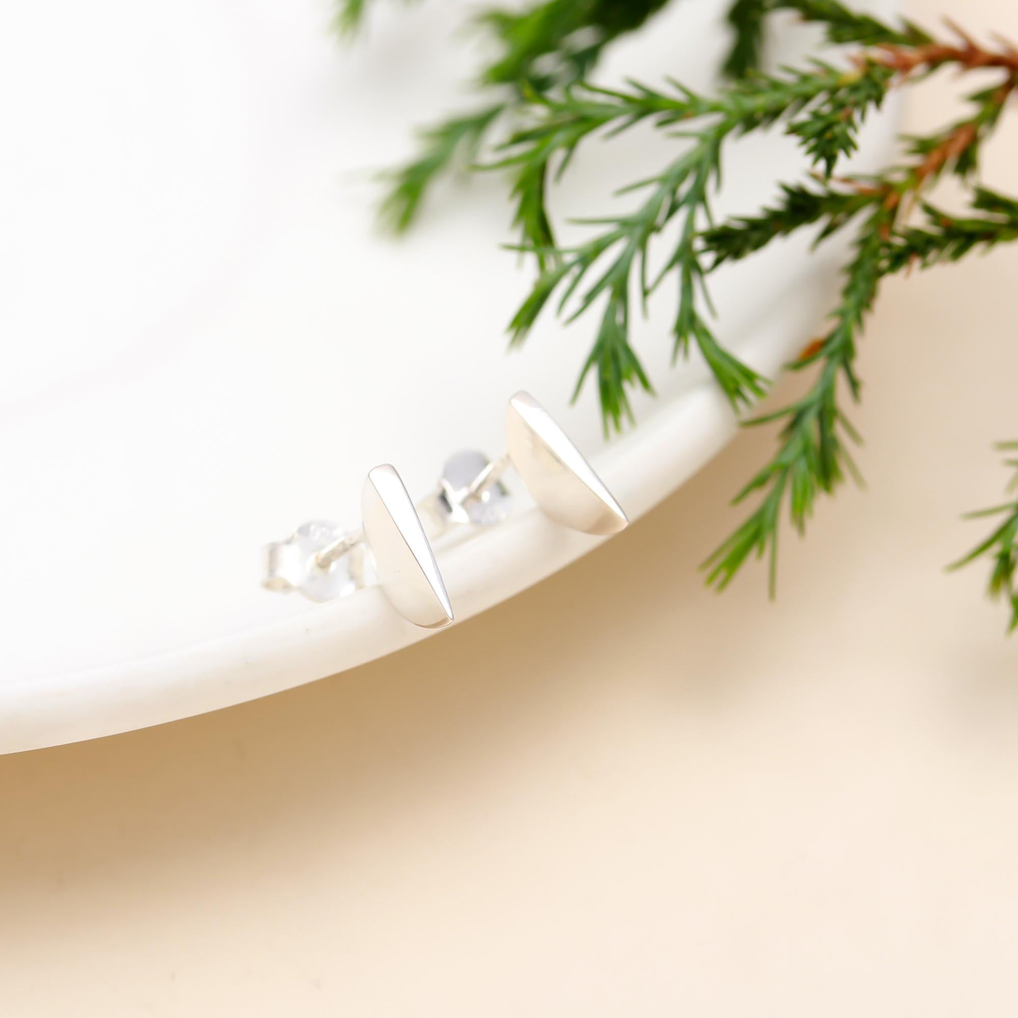 The Silver Horizon: Minimalist Semi-Circle Stud Earrings