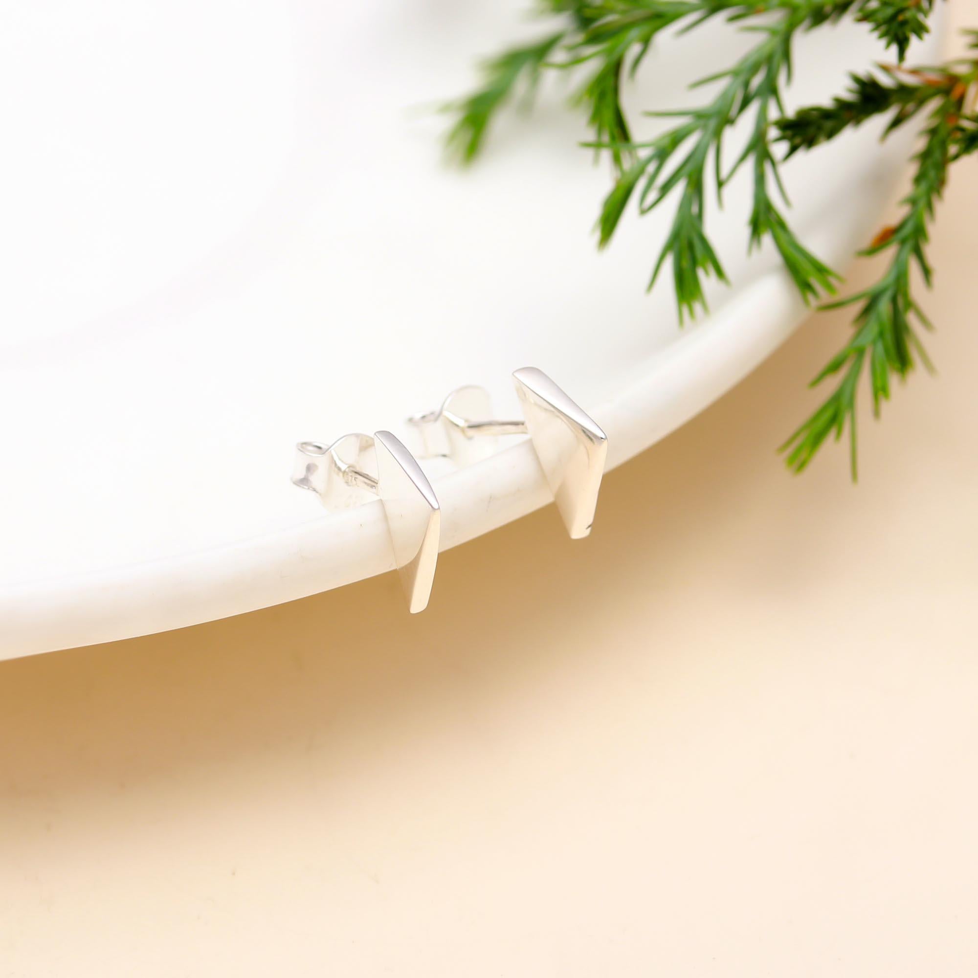 The Modern Apex: Geometric Sterling Silver Triangle Stud Earrings