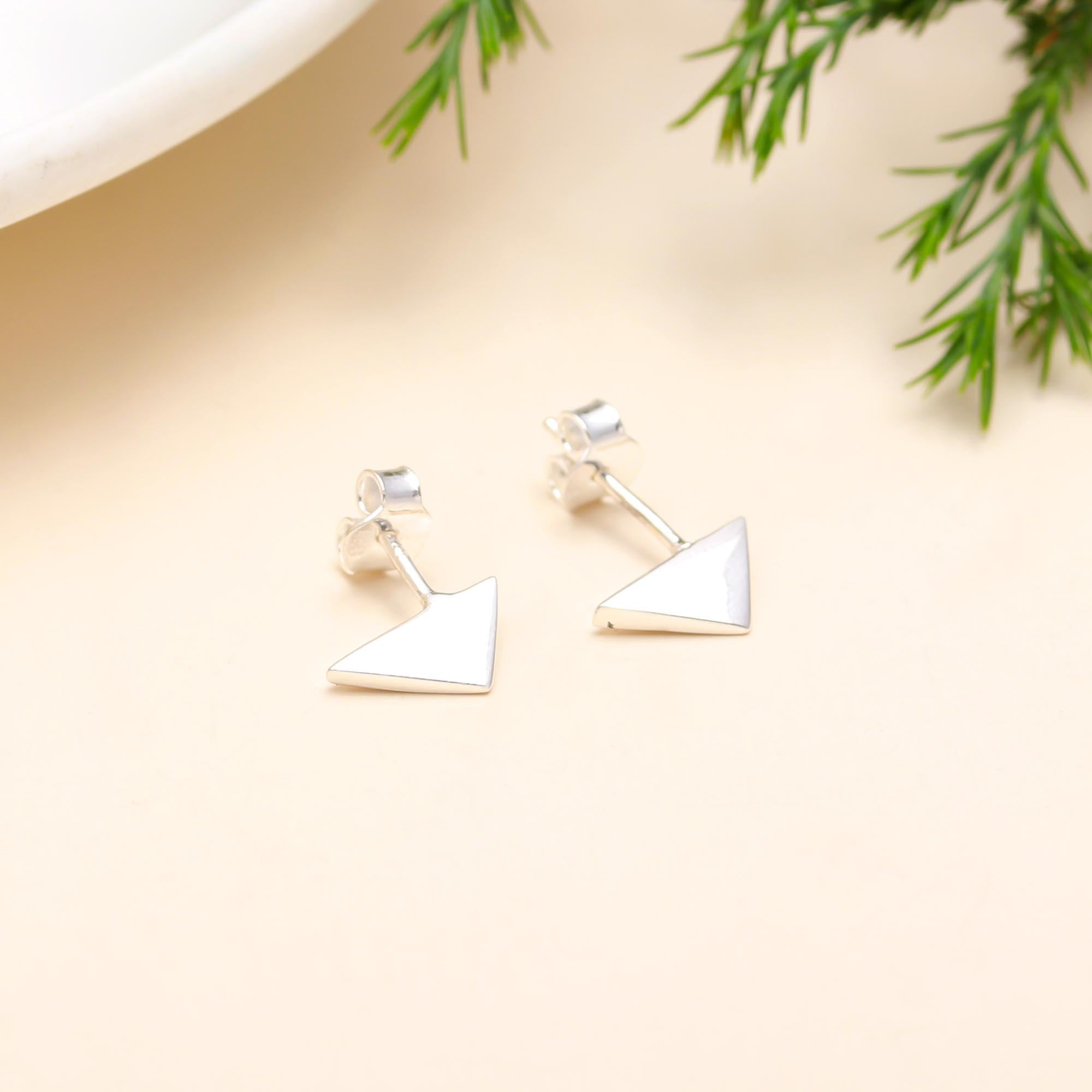 The Modern Apex: Geometric Sterling Silver Triangle Stud Earrings