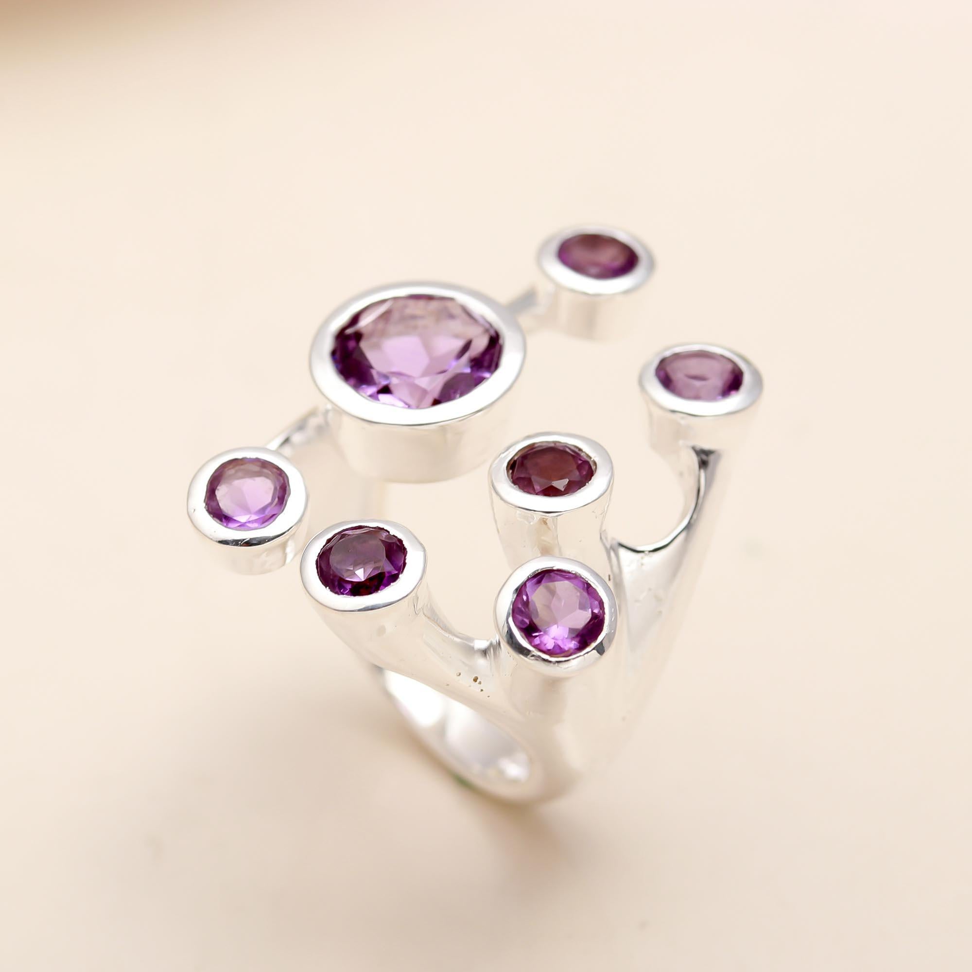 925 Silver Multi Amethyst Ring