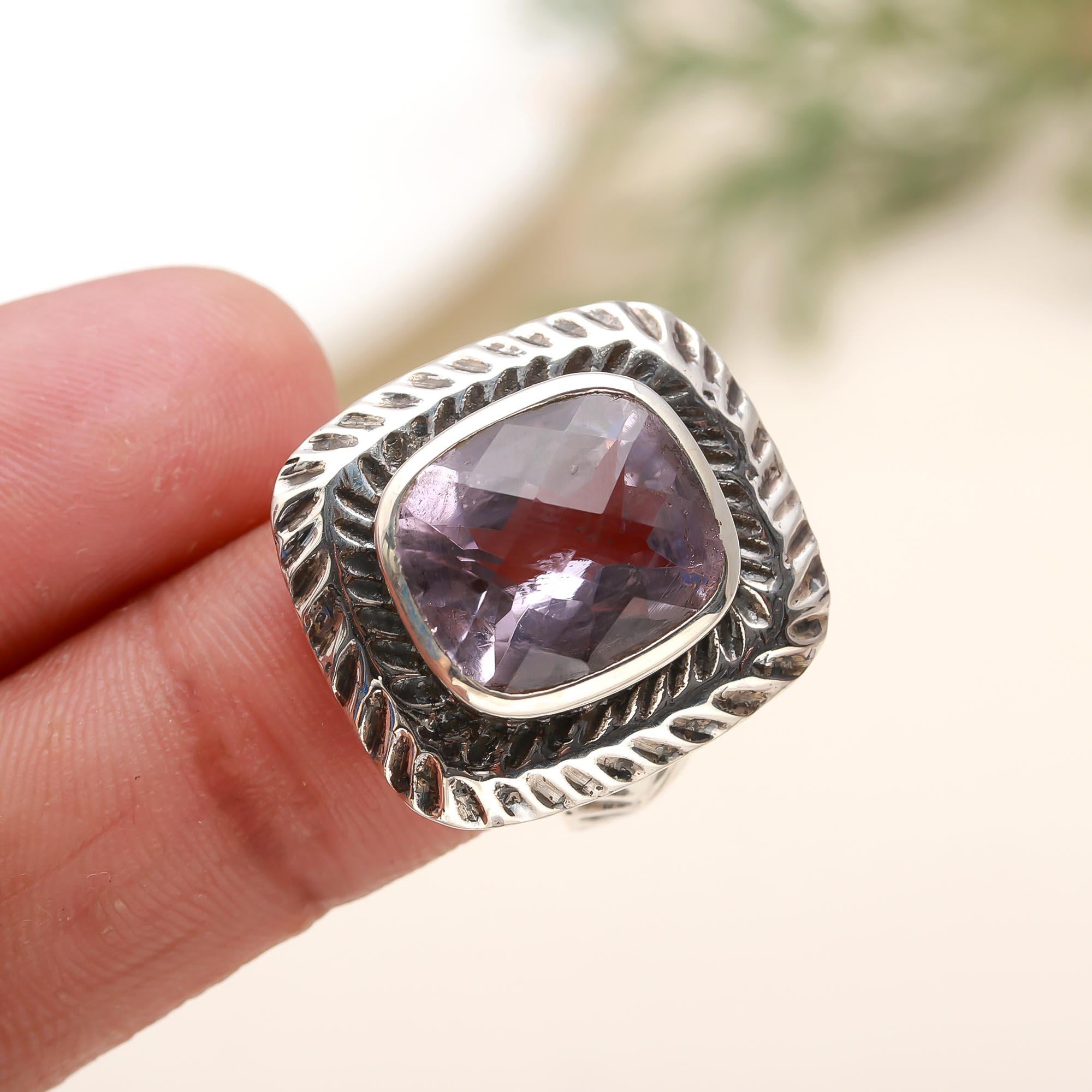 925 Silver Faceted Amethyst Ring