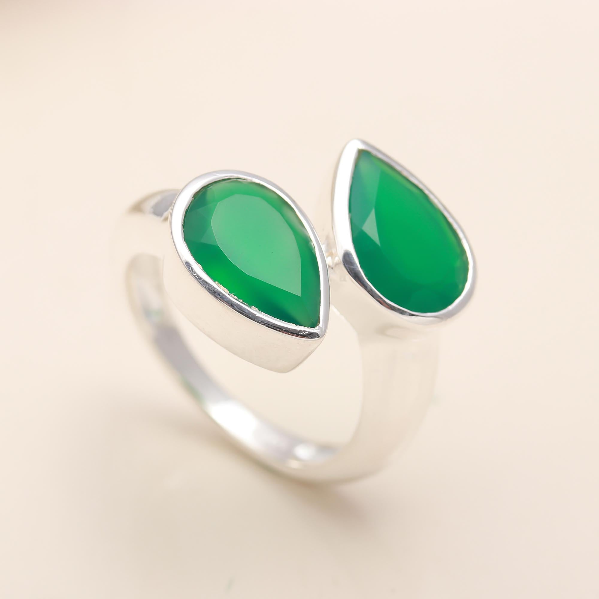 925 Silver Green Onyx Open Ring