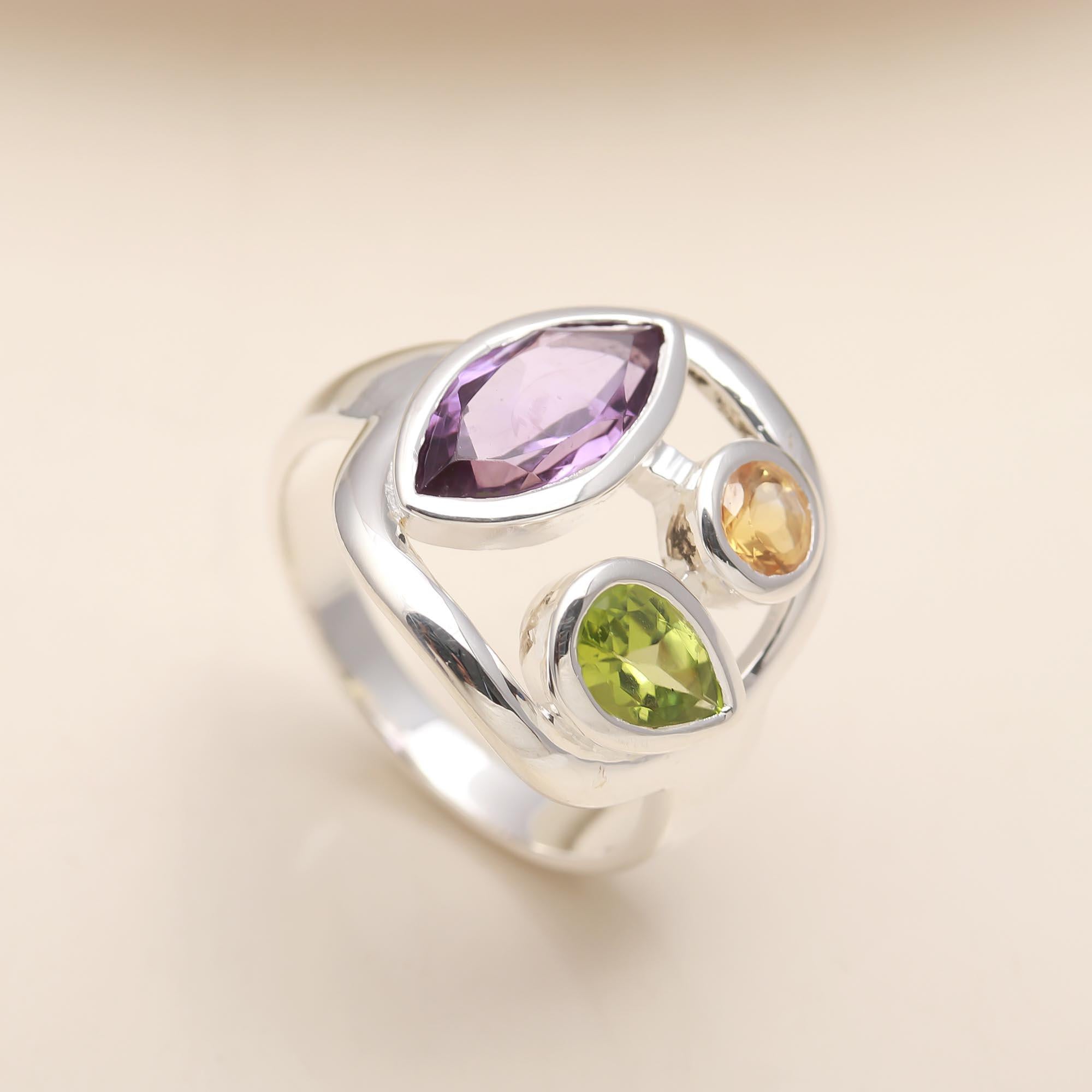 925 Silver Trio Gemstone Ring