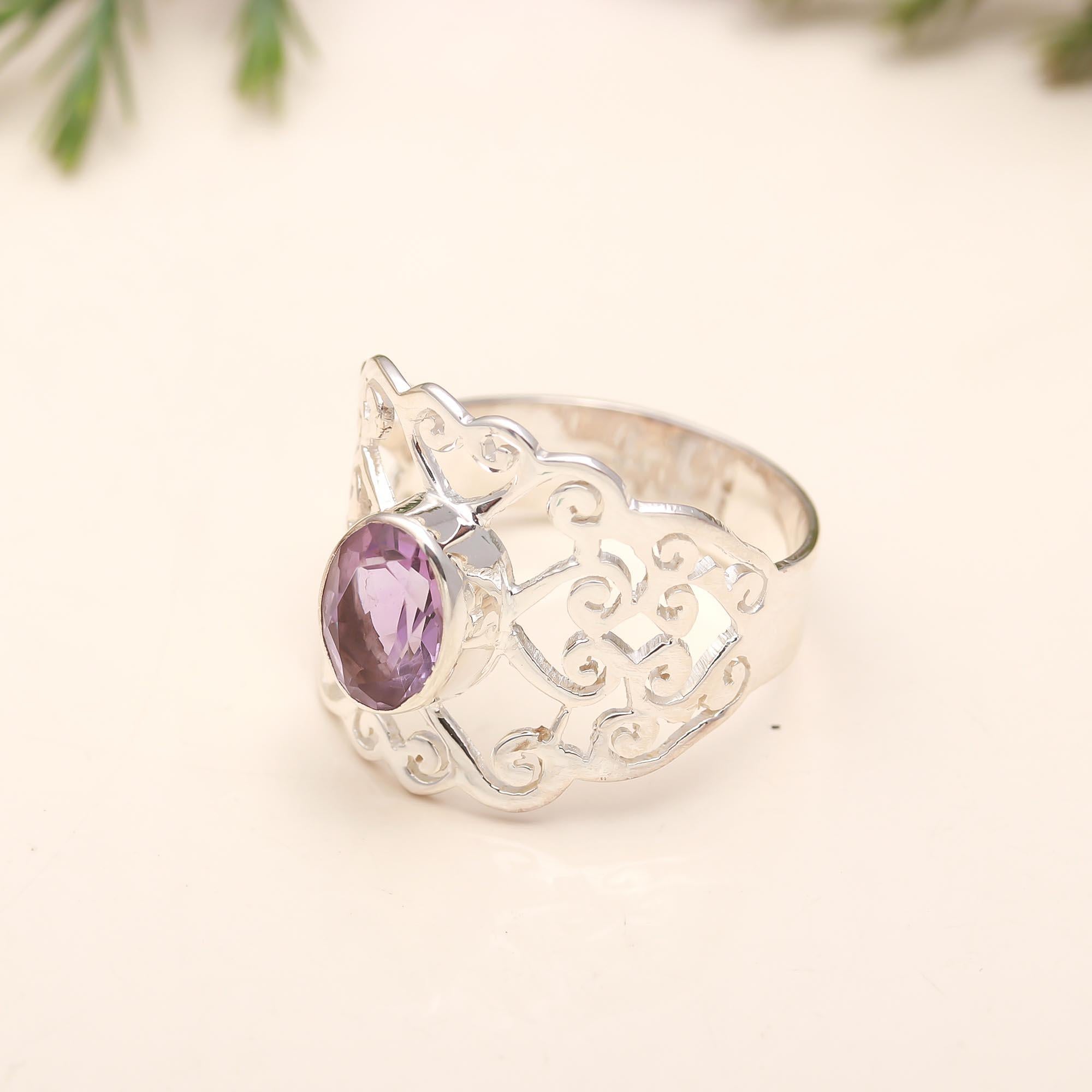 925 Silver Amethyst Filigree Ring