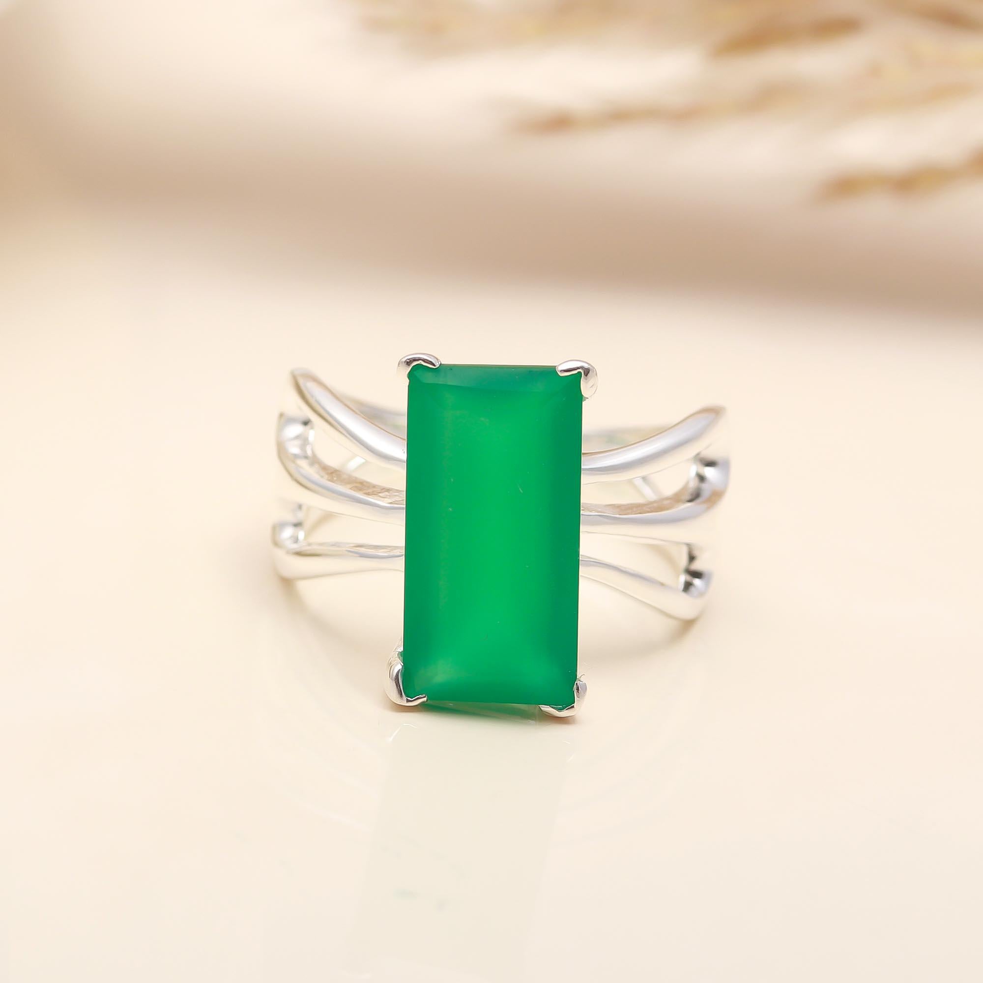 925 Silver Green Onyx Ring