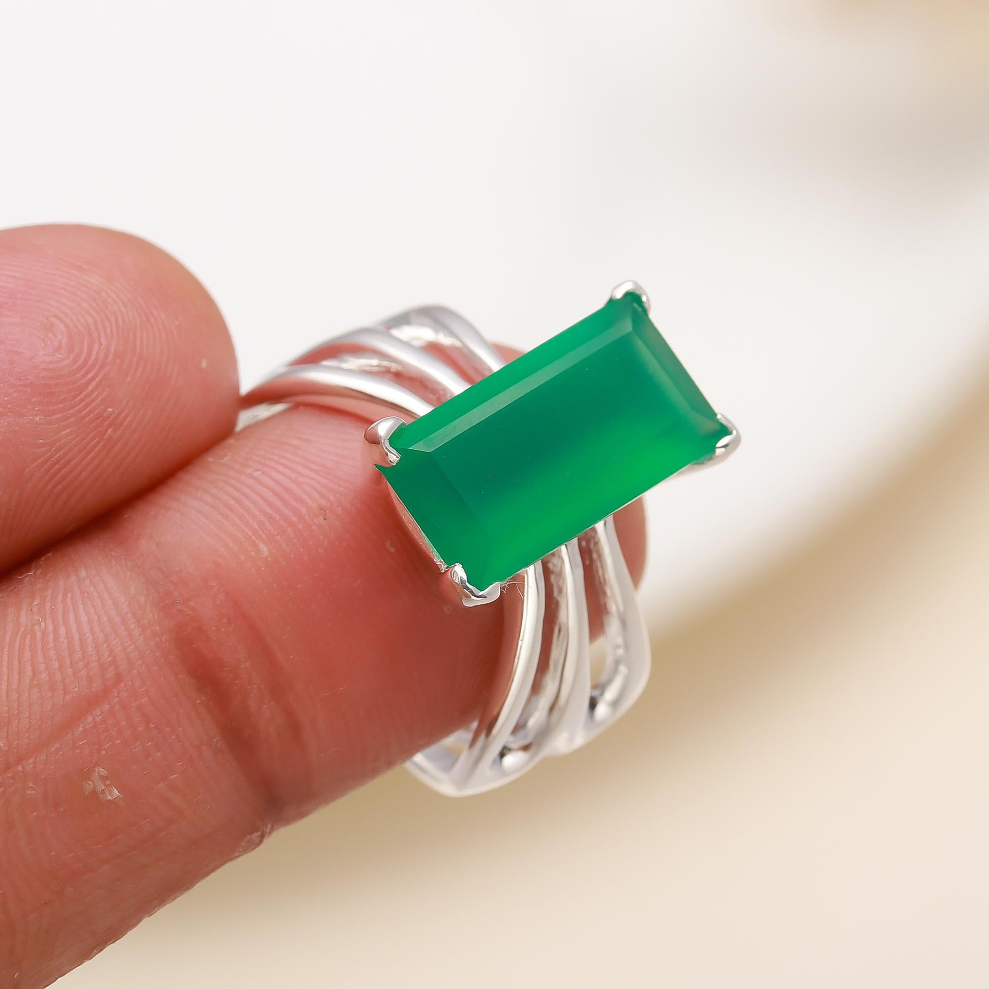 925 Silver Green Onyx Ring