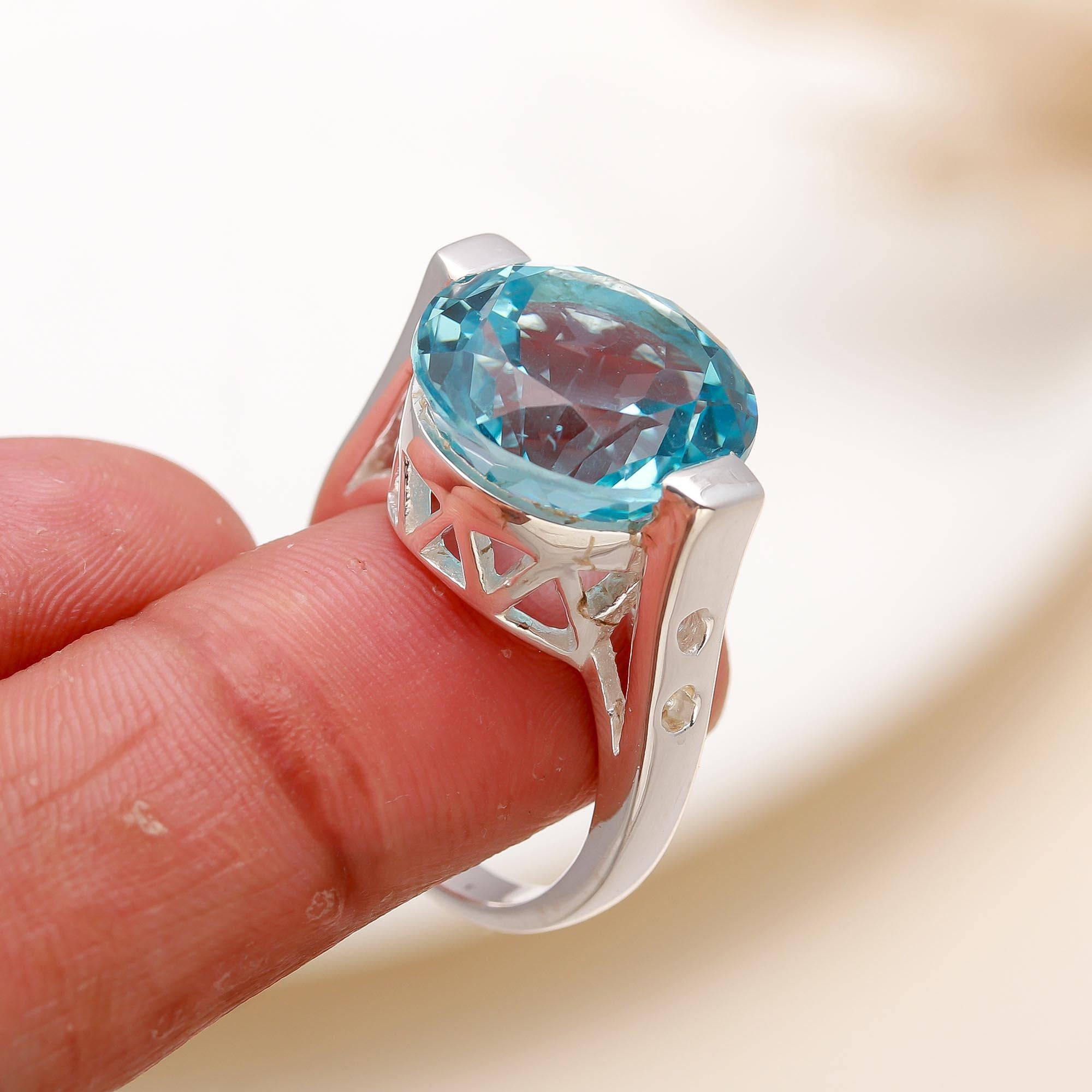 925 Silver Blue Topaz Ring
