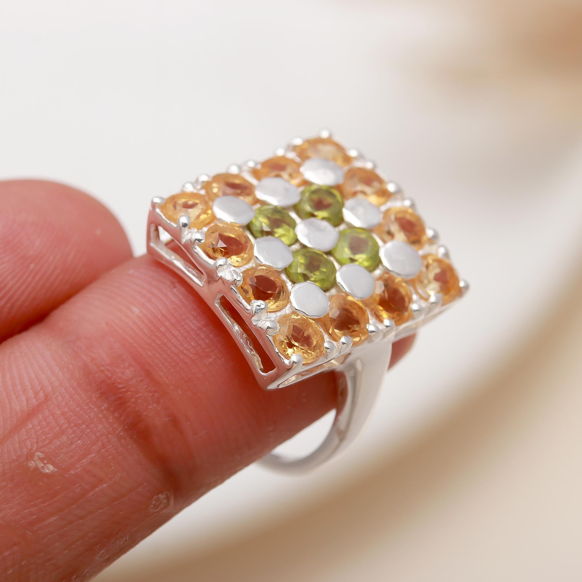 925 Silver Citrine and Peridot Ring