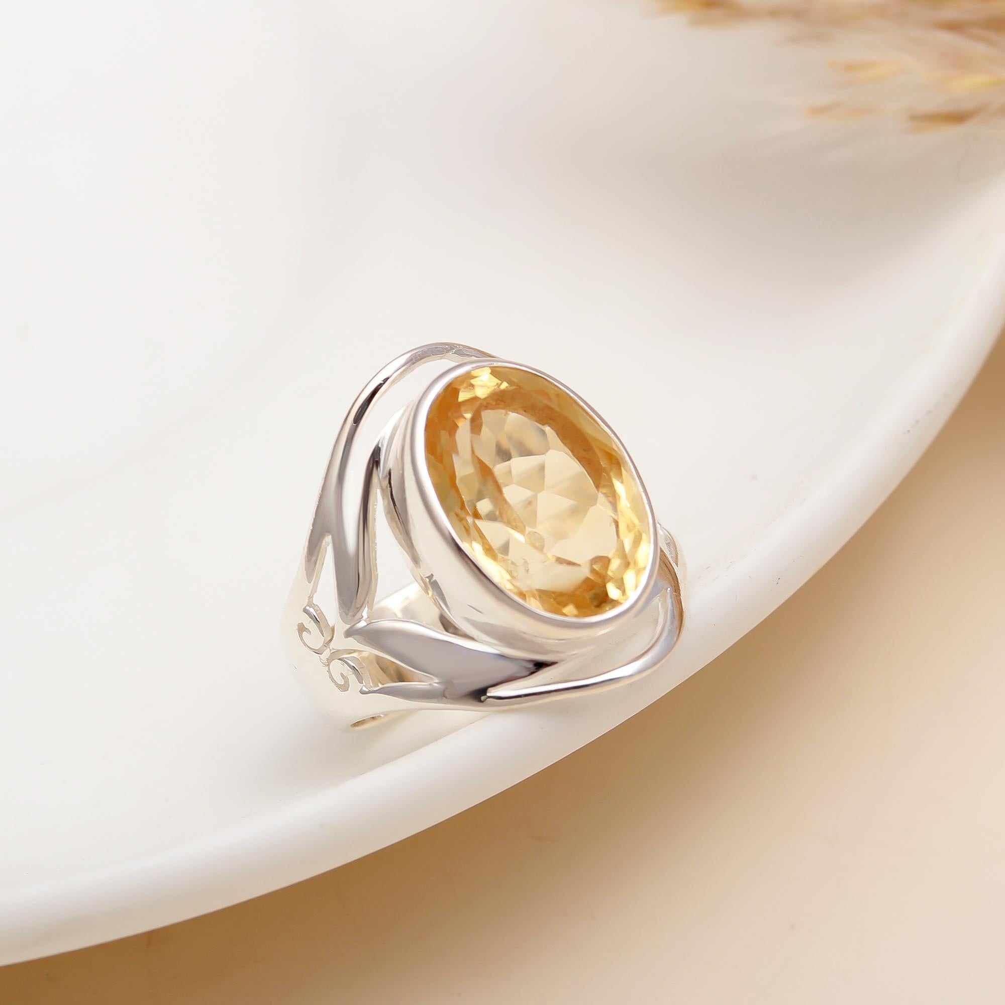 925 Silver Citrine Filigree Ring
