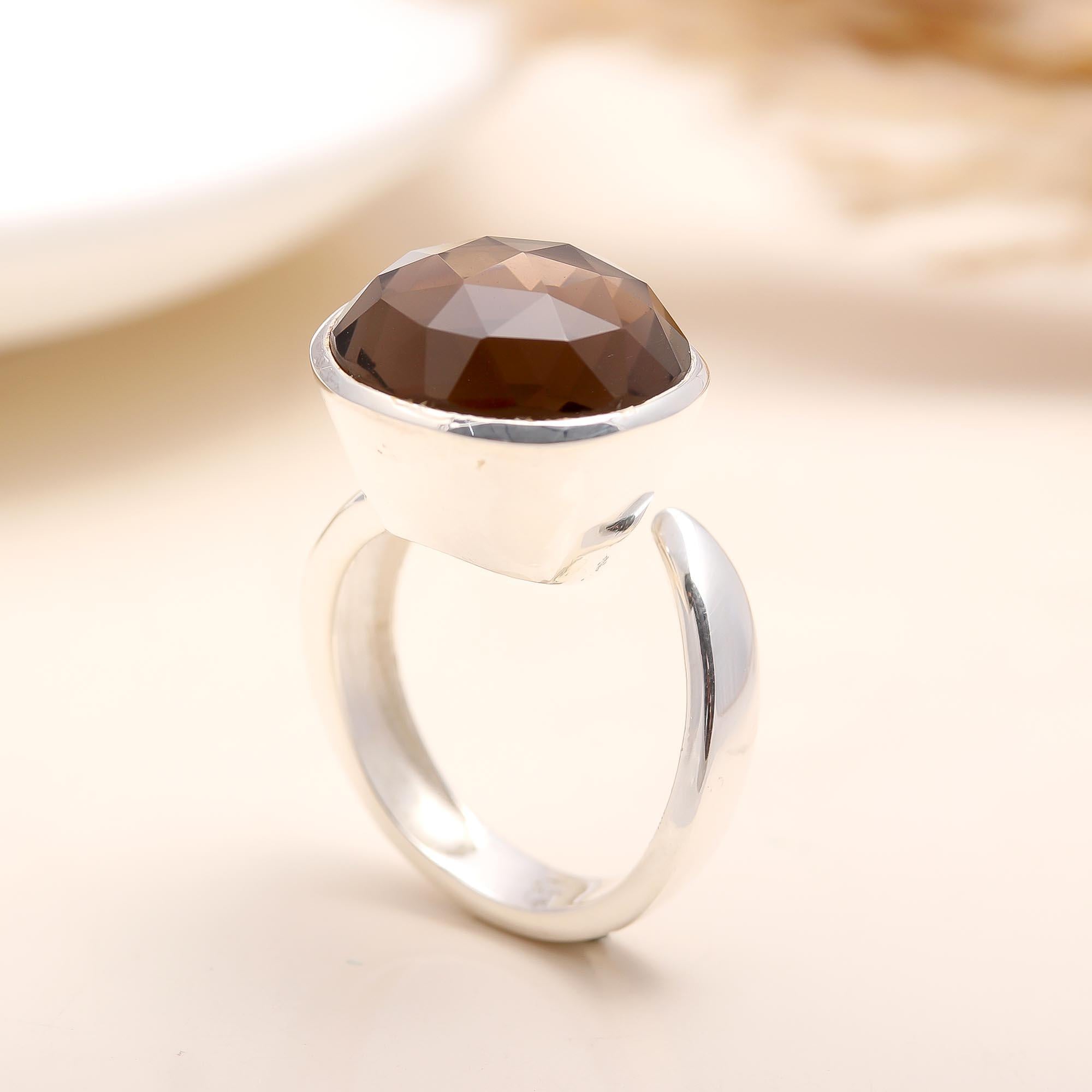 925 Silver Faceted Smoky Quartz Ring
