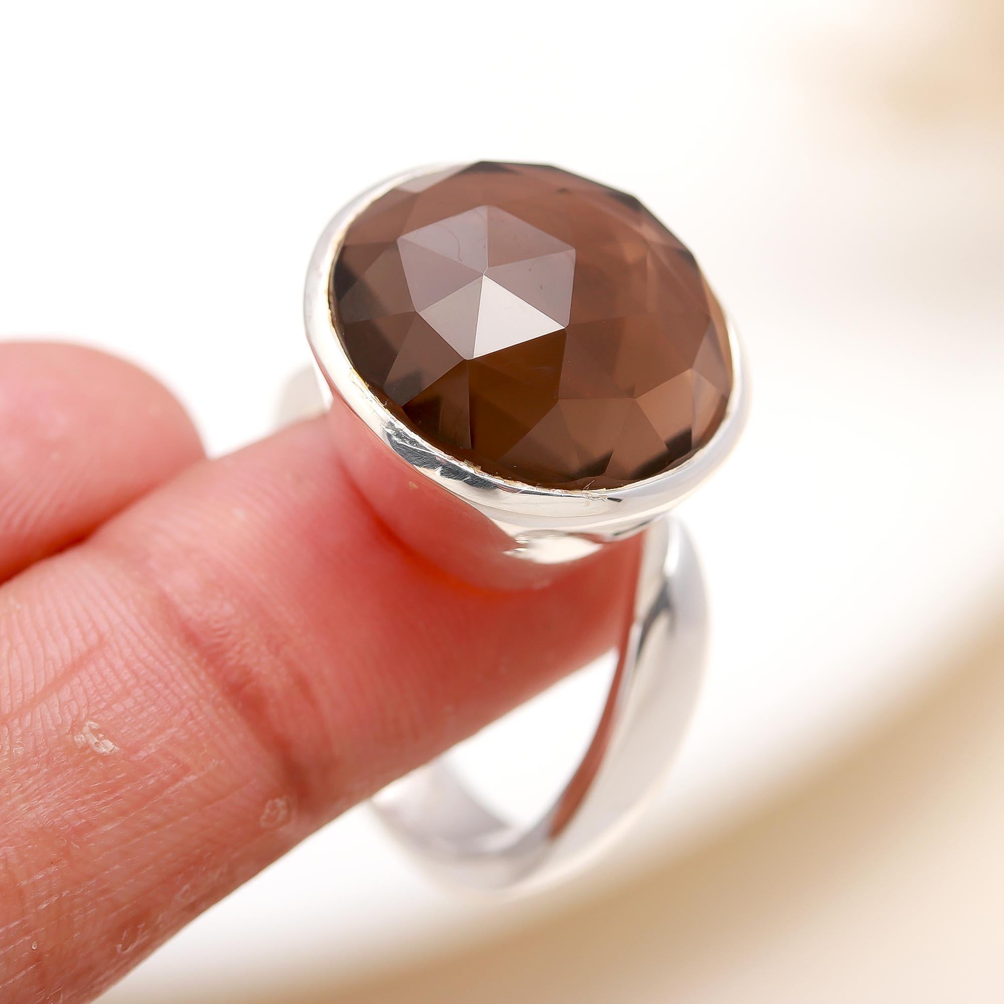 925 Silver Faceted Smoky Quartz Ring