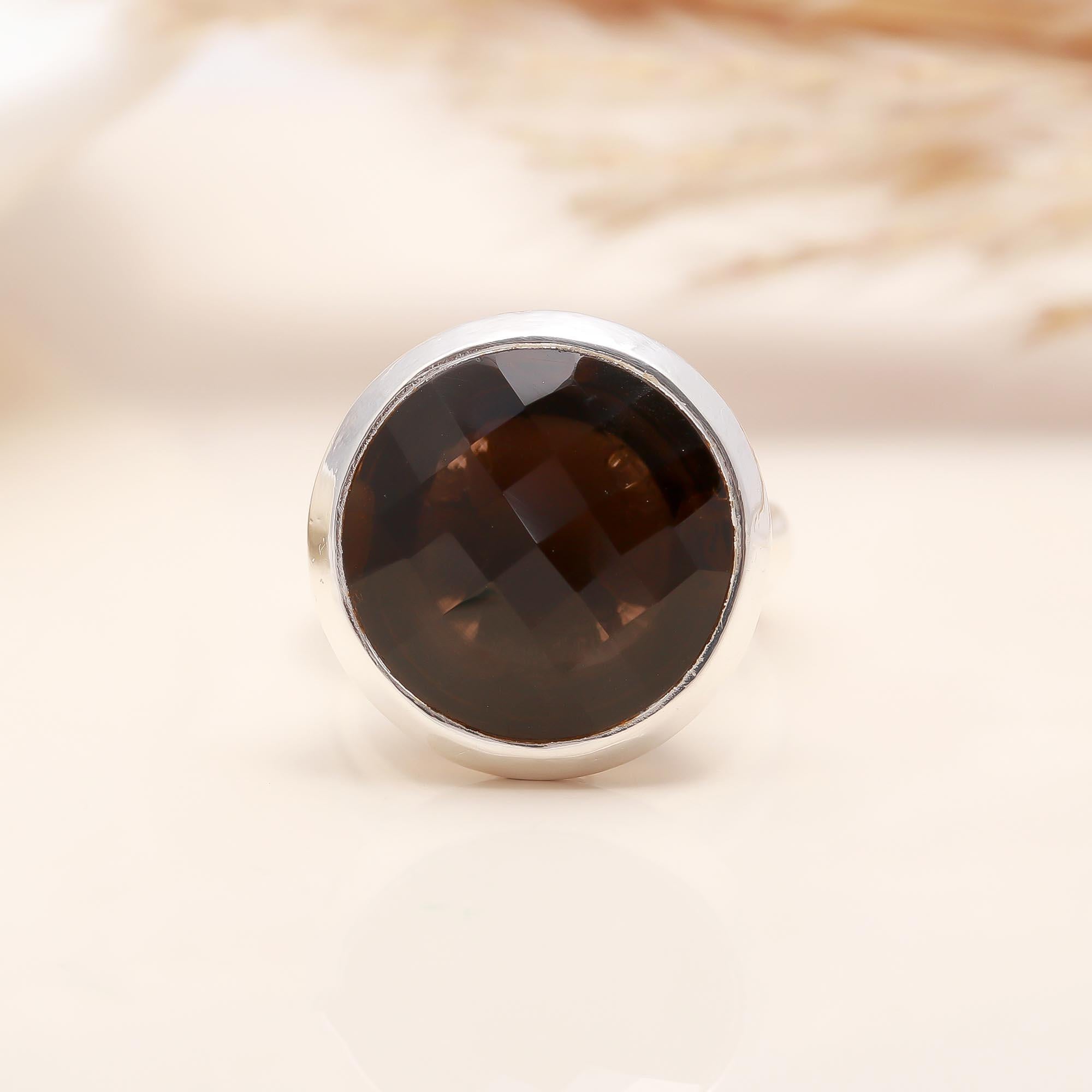 925 Silver Faceted Smoky Quartz Ring