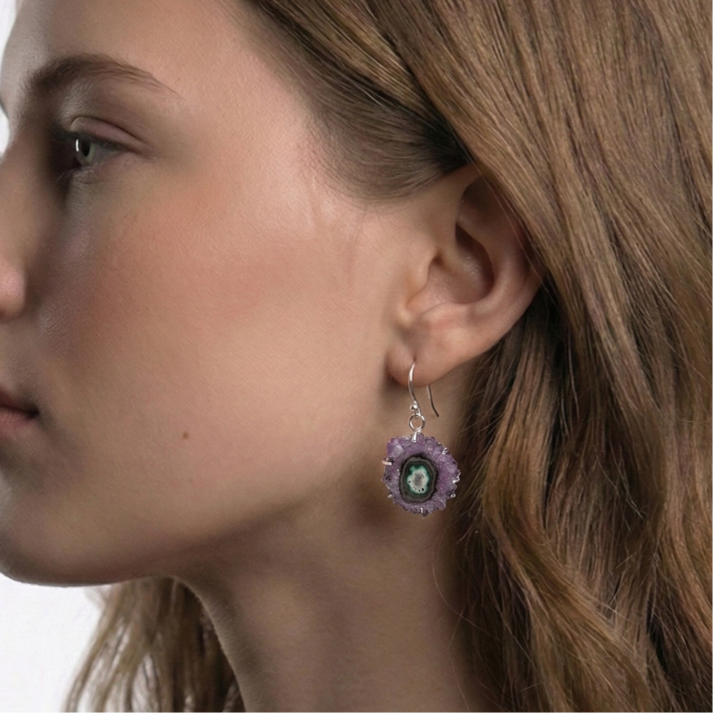 The Violet Cosmos: Amethyst Stalactite Slice Silver Earrings