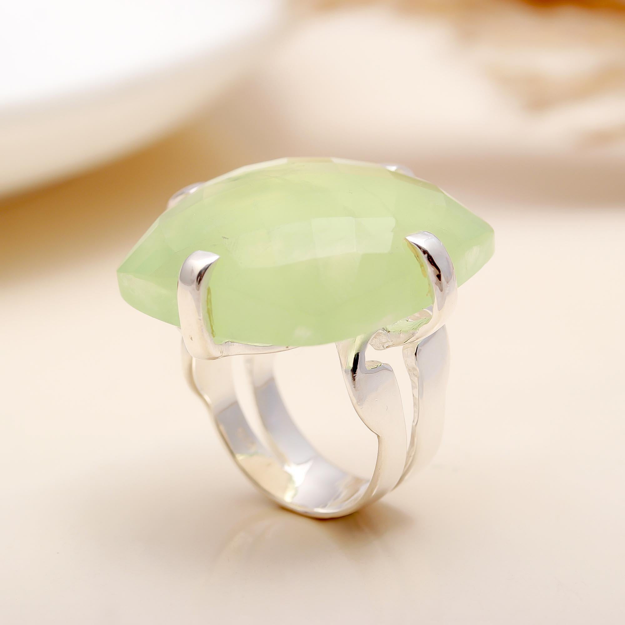 925 Silver Green Chalcedony Ring