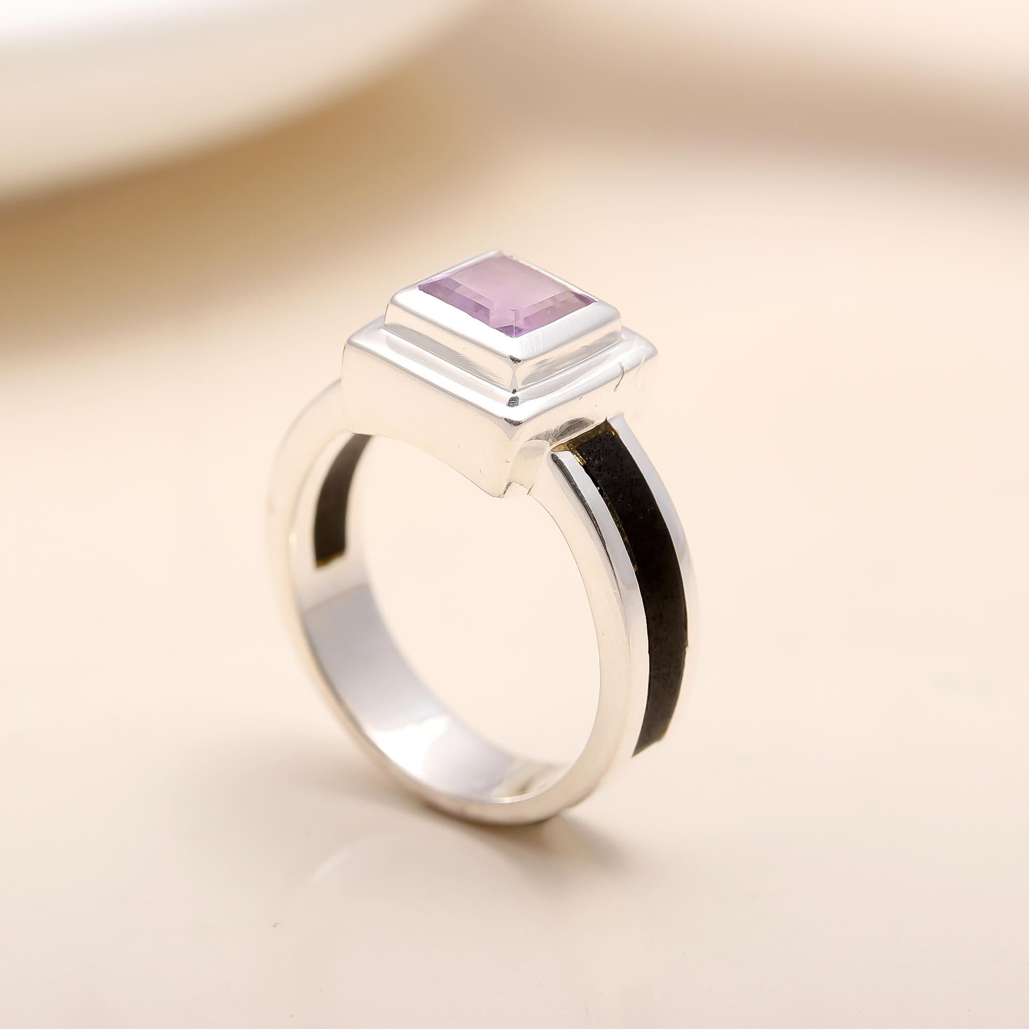 925 Silver Square Amethyst Ring