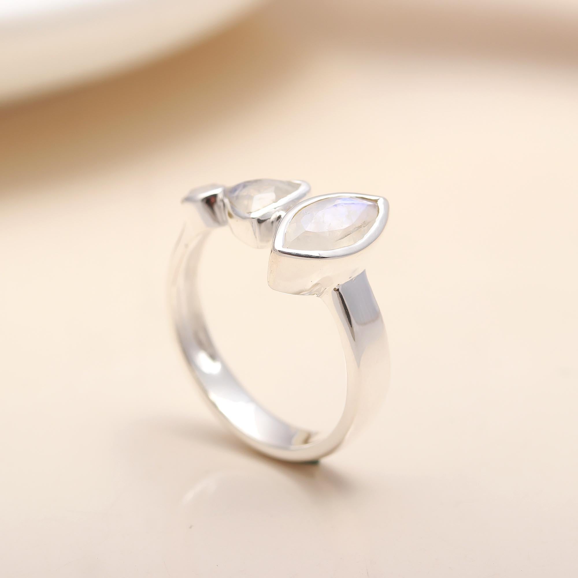 925 Silver Triple Moonstone Ring