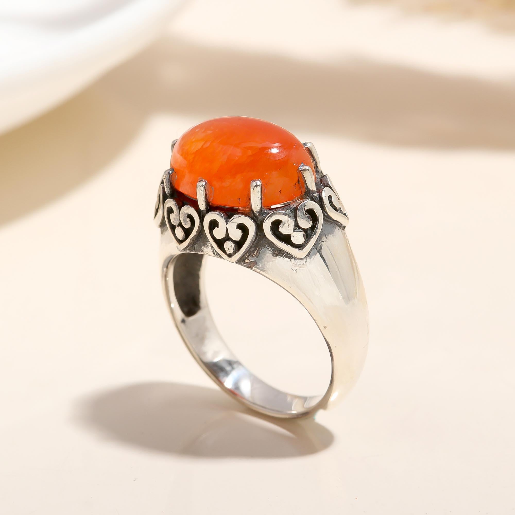 The Sunset Heart: Carnelian & Silver Filigree Ring