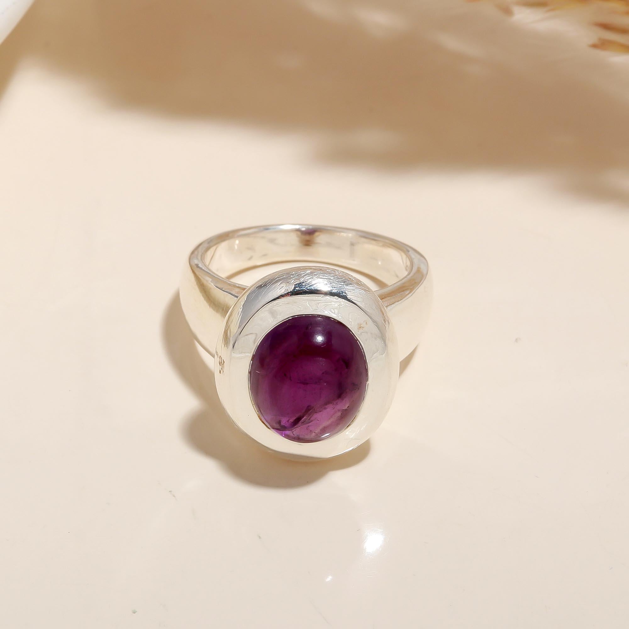 925 Silver Round Amethyst Ring