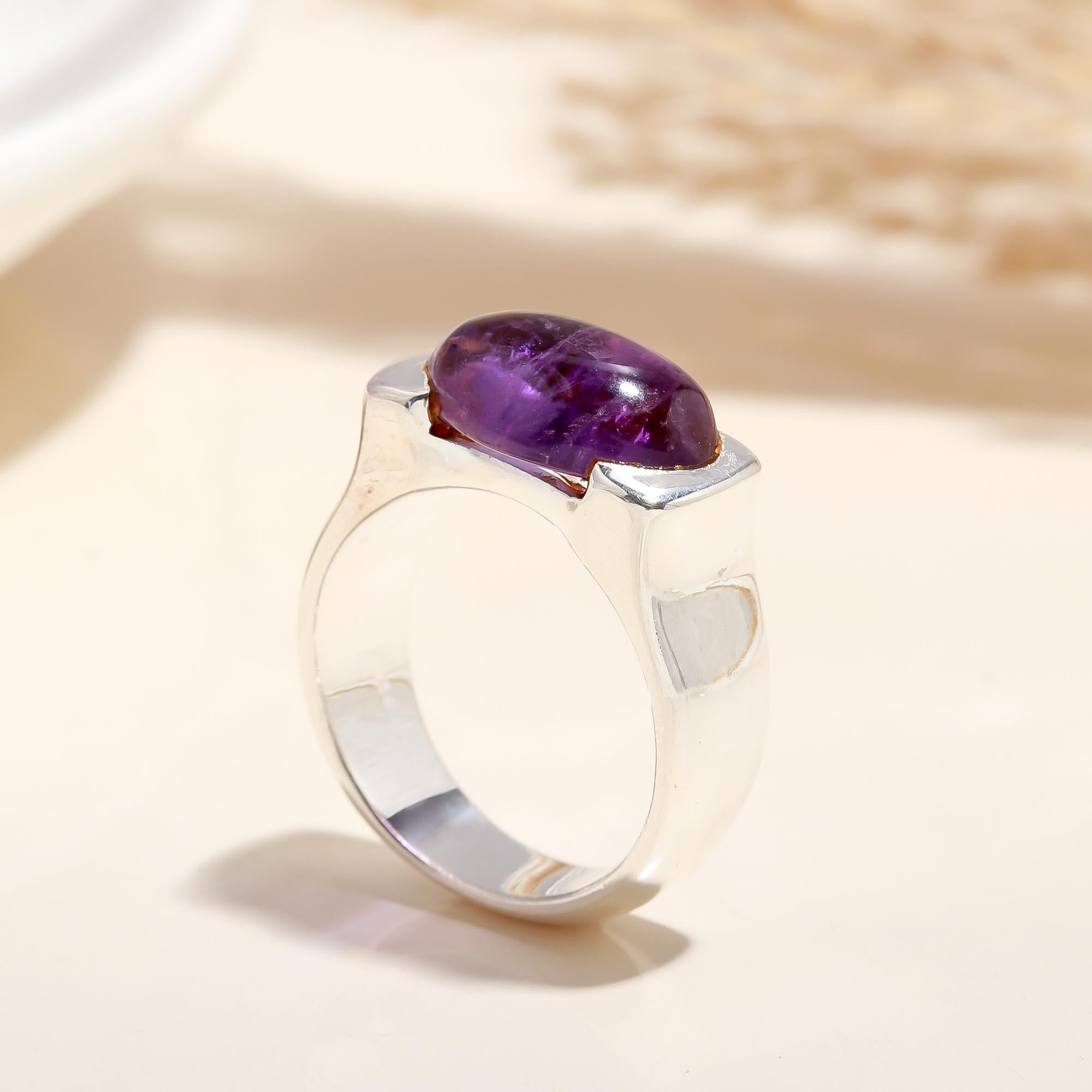 925 Silver Amethyst Wide Band Ring