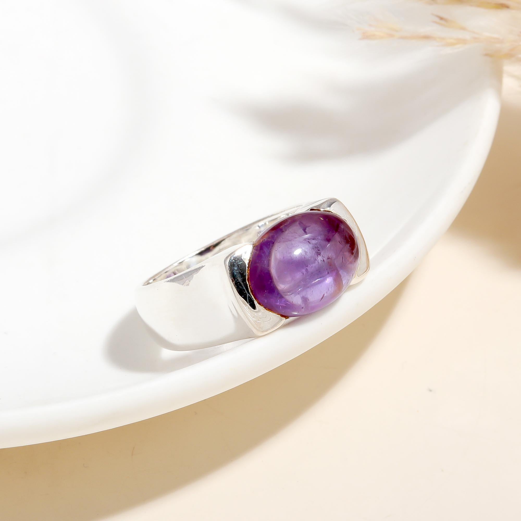 925 Silver Amethyst Wide Band Ring