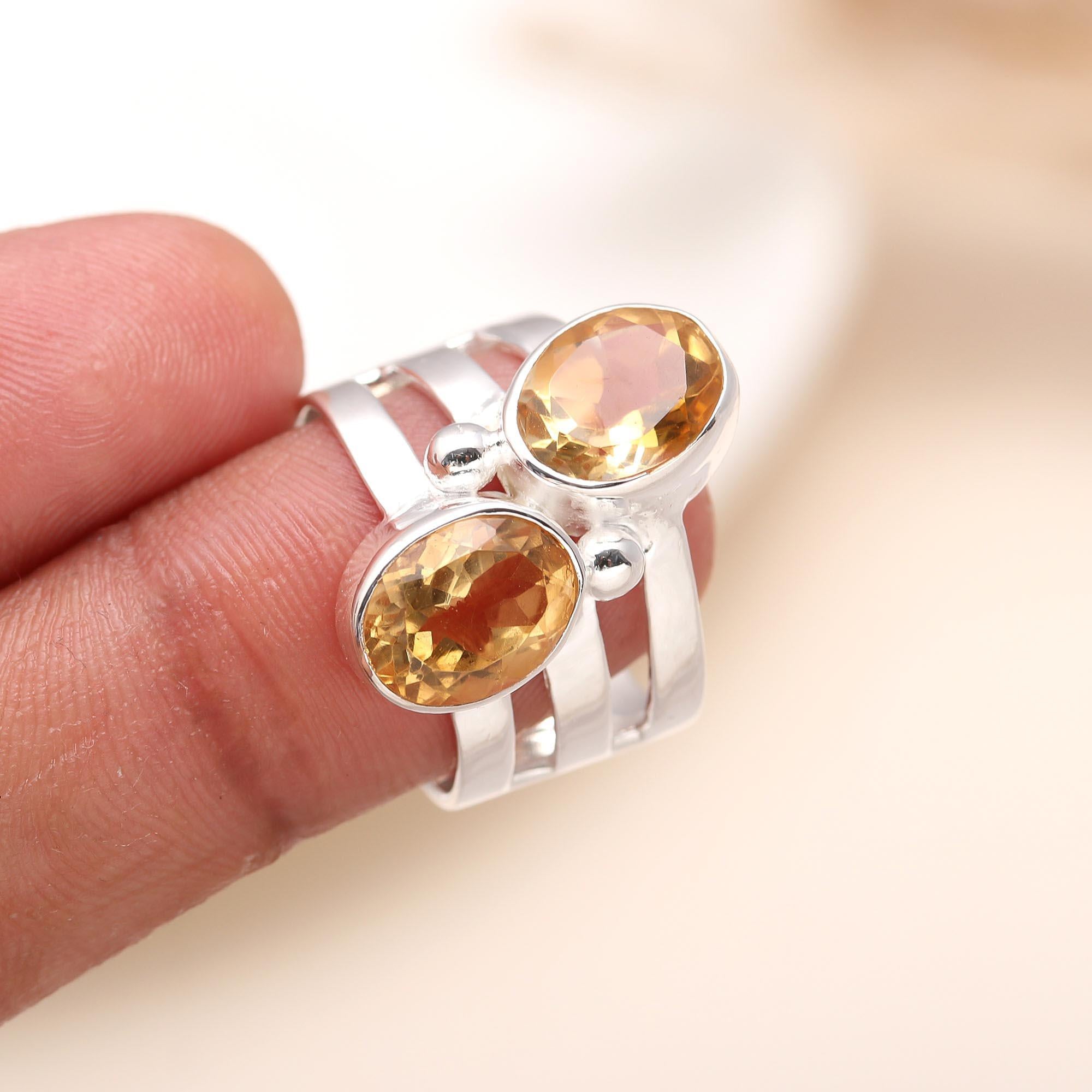 925 Silver Dual Citrine Ring